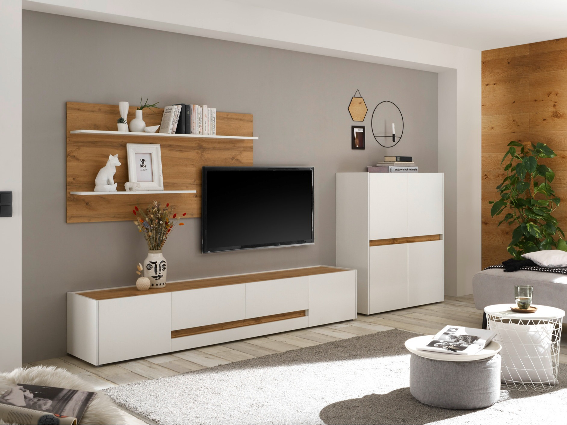 Set za dnevni boravak Elbsori 127 (Bijela + Hrast Wotan)