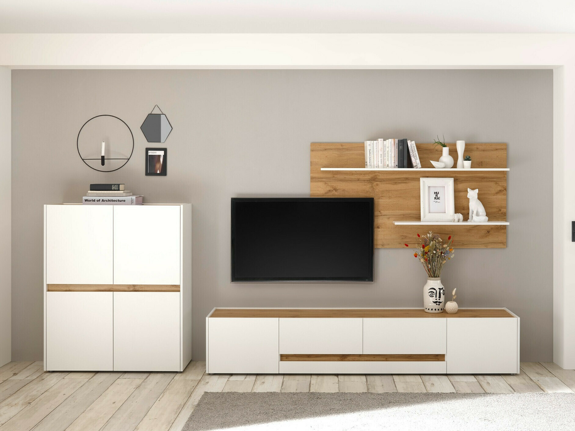 Set za dnevni boravak Elbsori 127 (Bijela + Hrast Wotan)