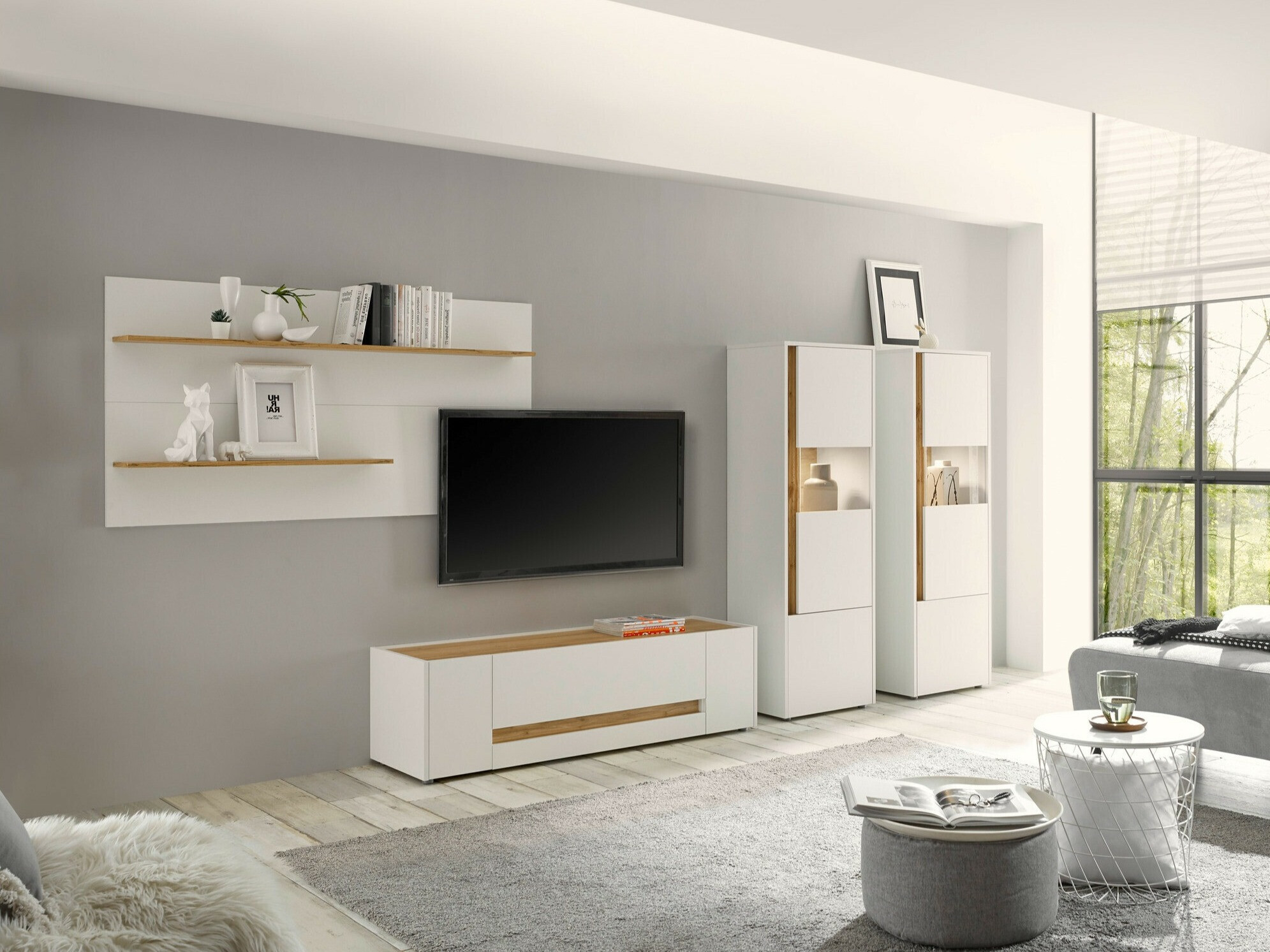 Set za dnevni boravak Elbsori 128 (Bijela + Hrast Wotan)