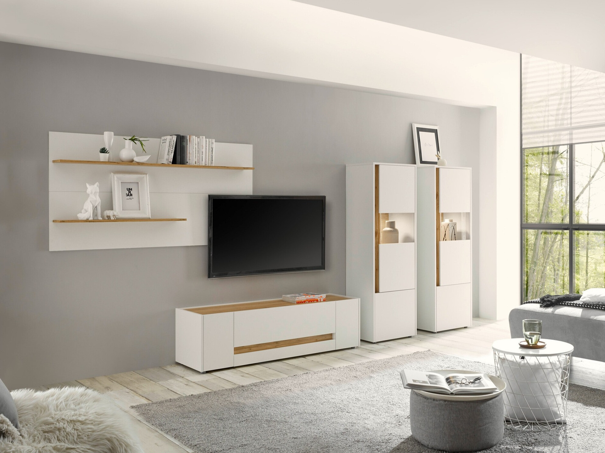 Set za dnevni boravak Elbsori 128 (Bijela + Hrast Wotan)