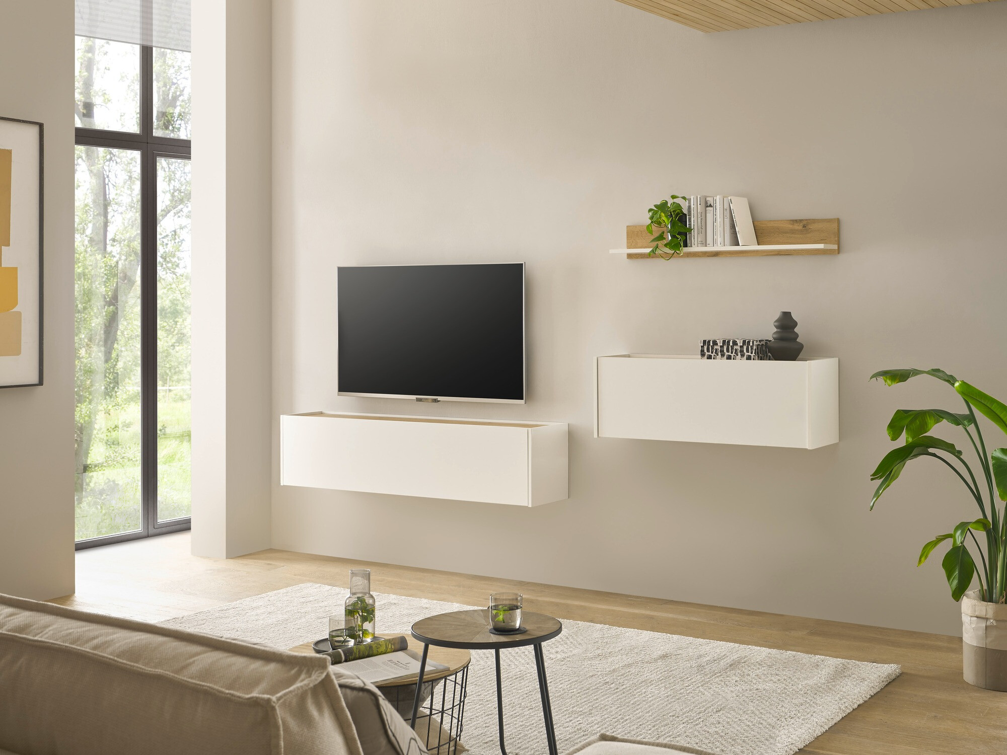 Zidna polica Elbsori 126 (Hrast Wotan + Bijela)