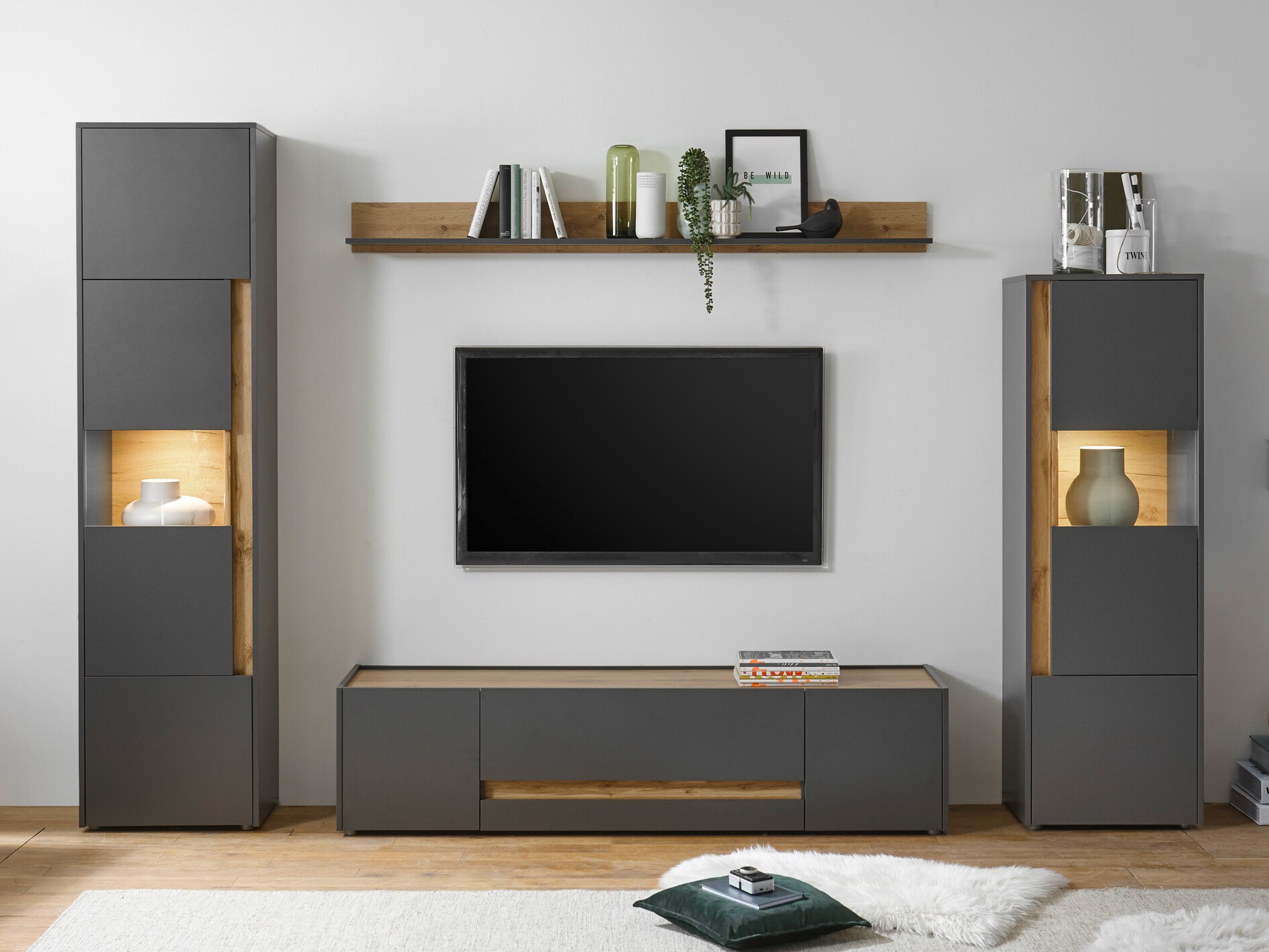 Set za dnevni boravak Elbsori 130 (Antracit + Hrast Wotan)