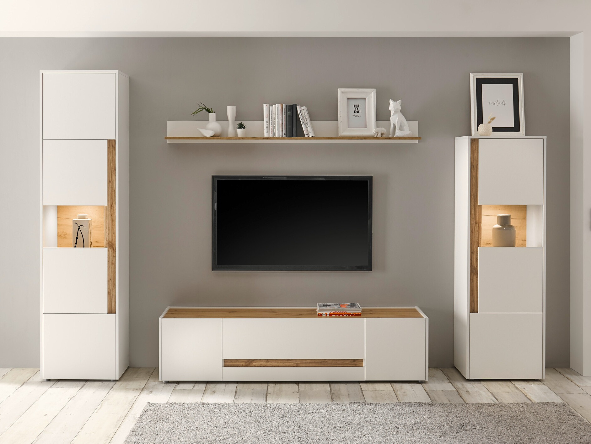 Set za dnevni boravak Elbsori 130 (Bijela + Hrast Wotan)