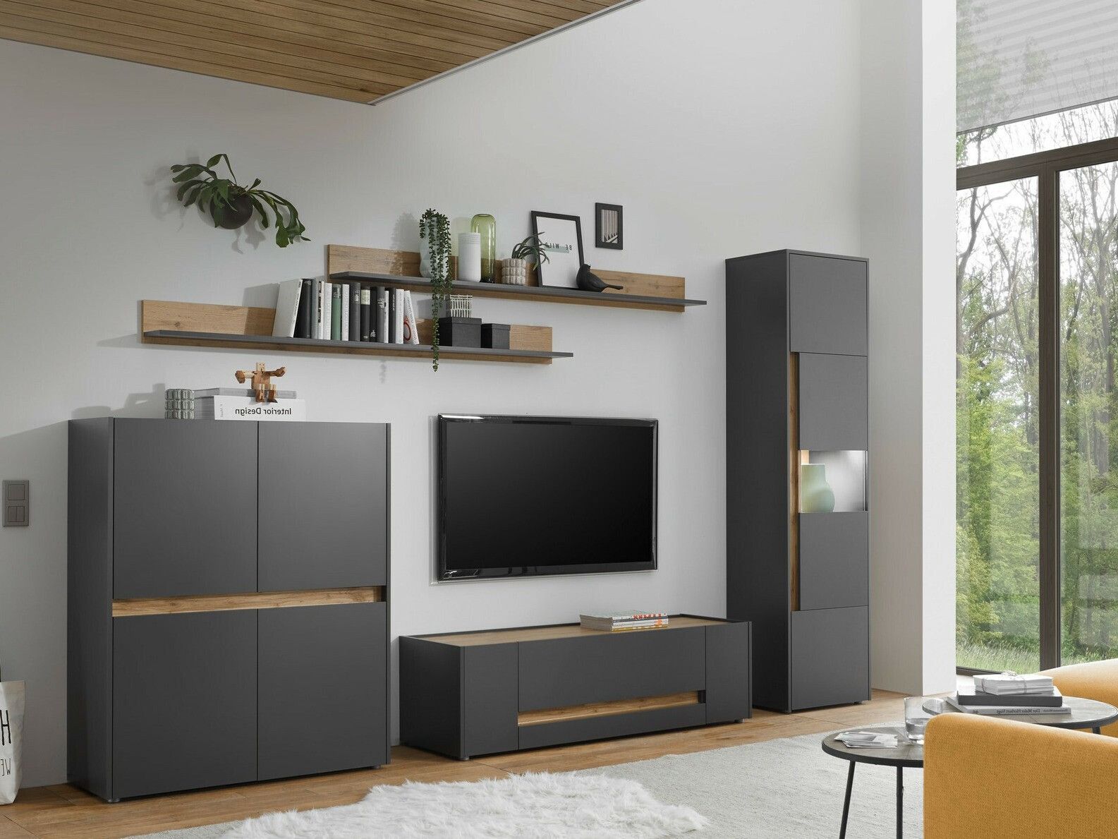 Set za dnevni boravak Elbsori 131 (Antracit + Hrast Wotan)