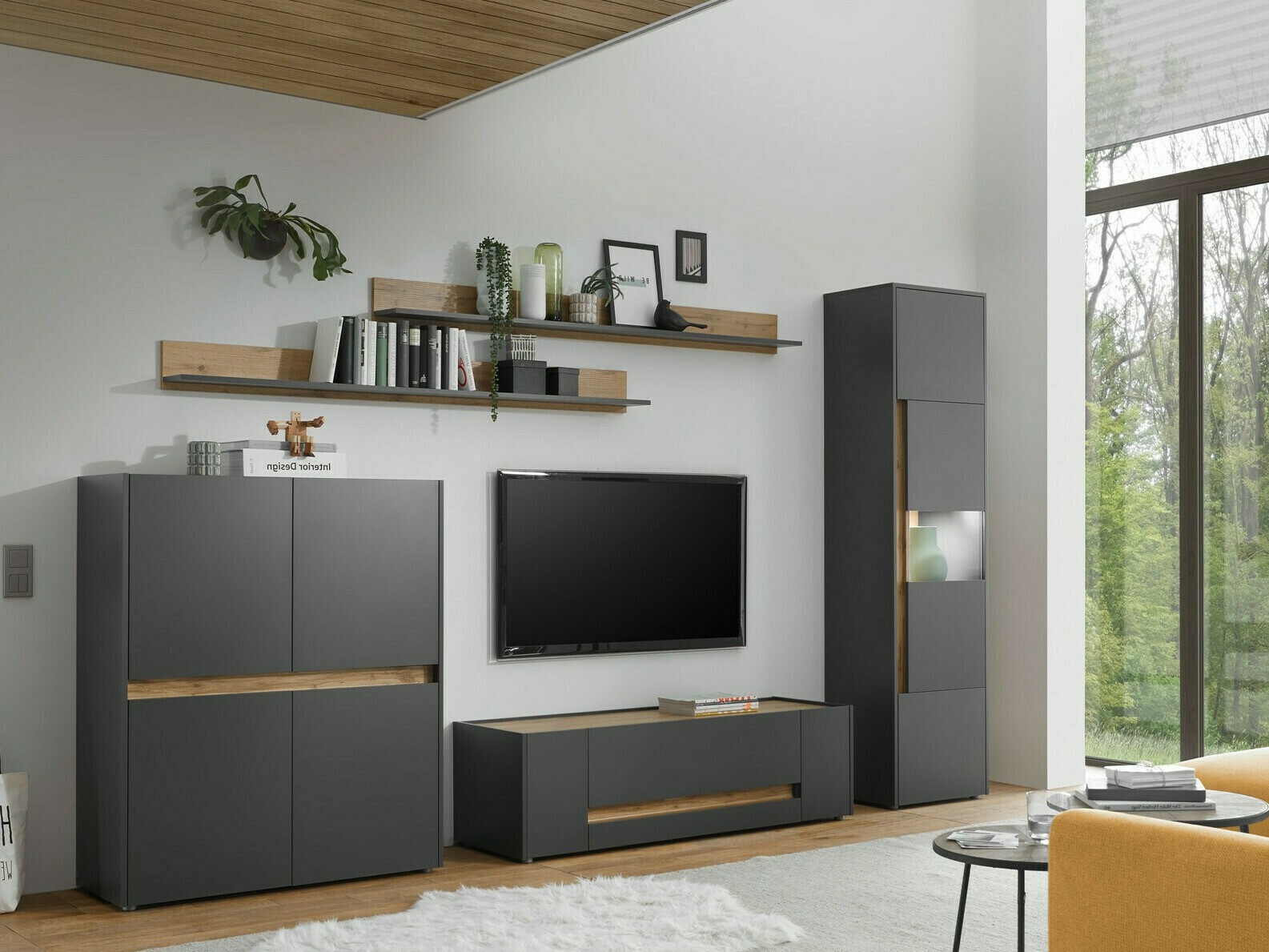 Set za dnevni boravak Elbsori 131 (Antracit + Hrast Wotan)