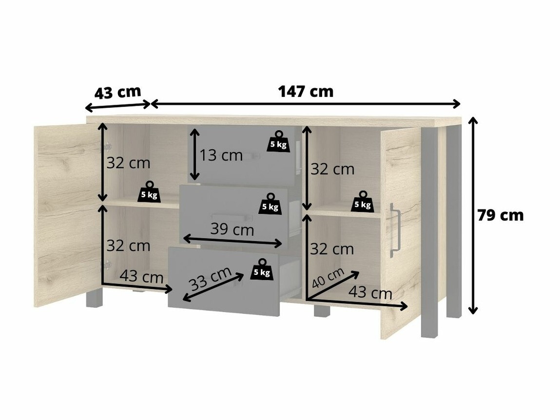 Komoda Tornua 103 (Tamna smreka + Mat crna)