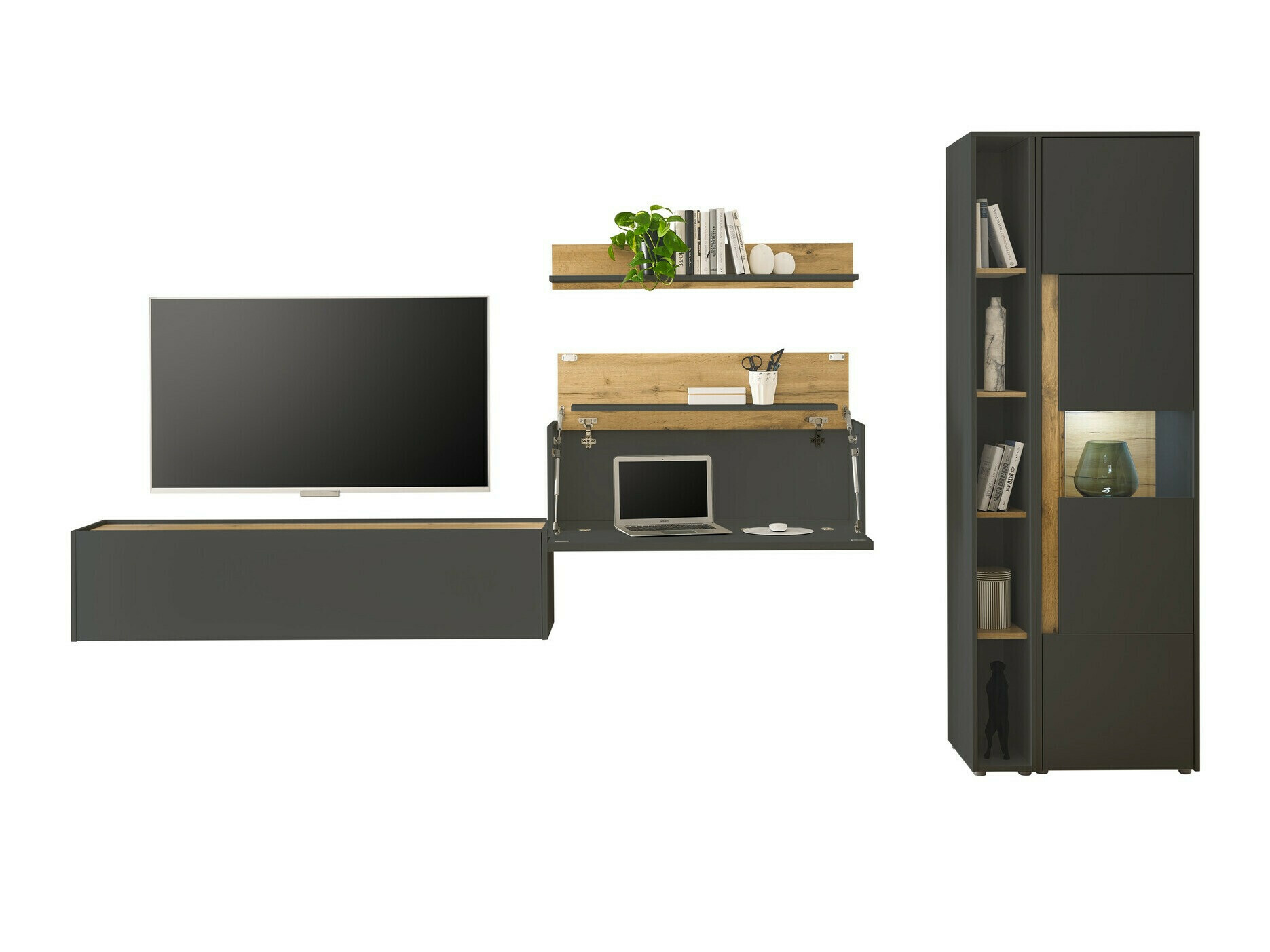 Set za dnevni boravak Elbsori 133 (Antracit + Hrast Wotan)