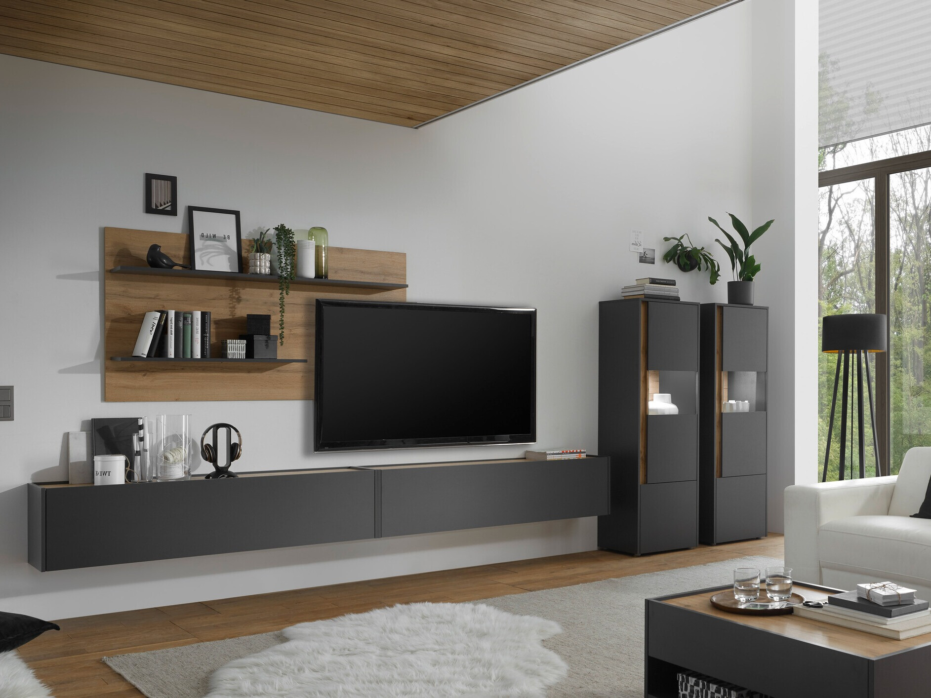 Set za dnevni boravak Elbsori 135 (Antracit + Hrast Wotan)