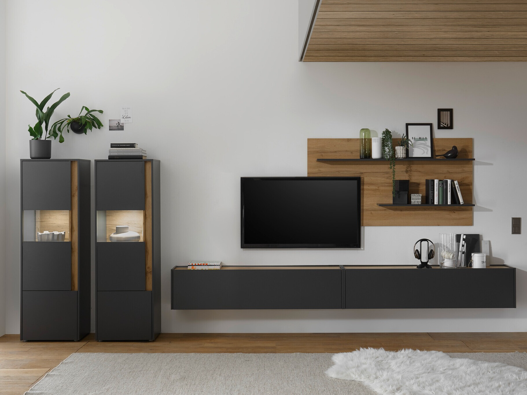 Set za dnevni boravak Elbsori 135 (Antracit + Hrast Wotan)