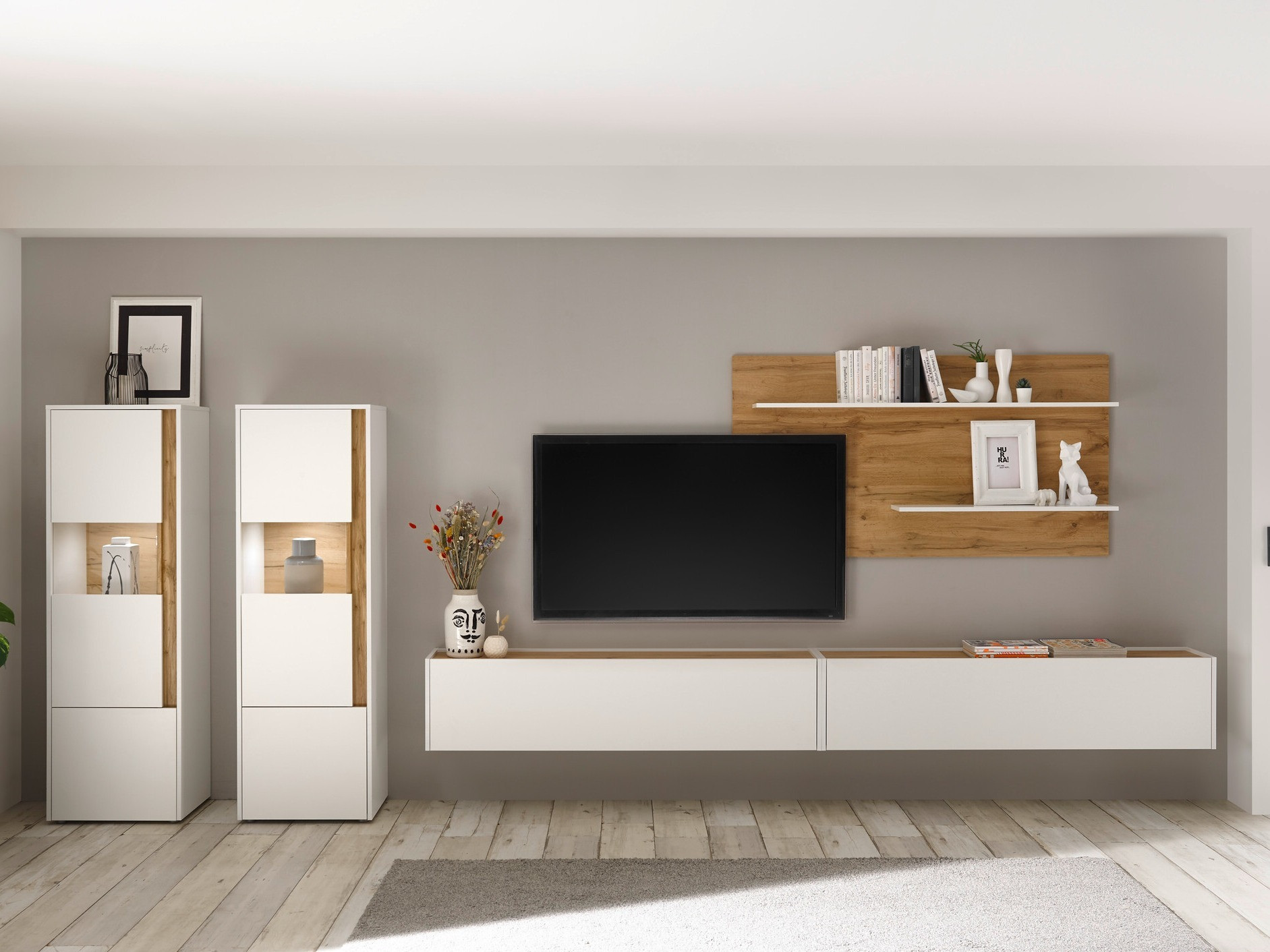 Set za dnevni boravak Elbsori 135 (Bijela + Hrast Wotan)