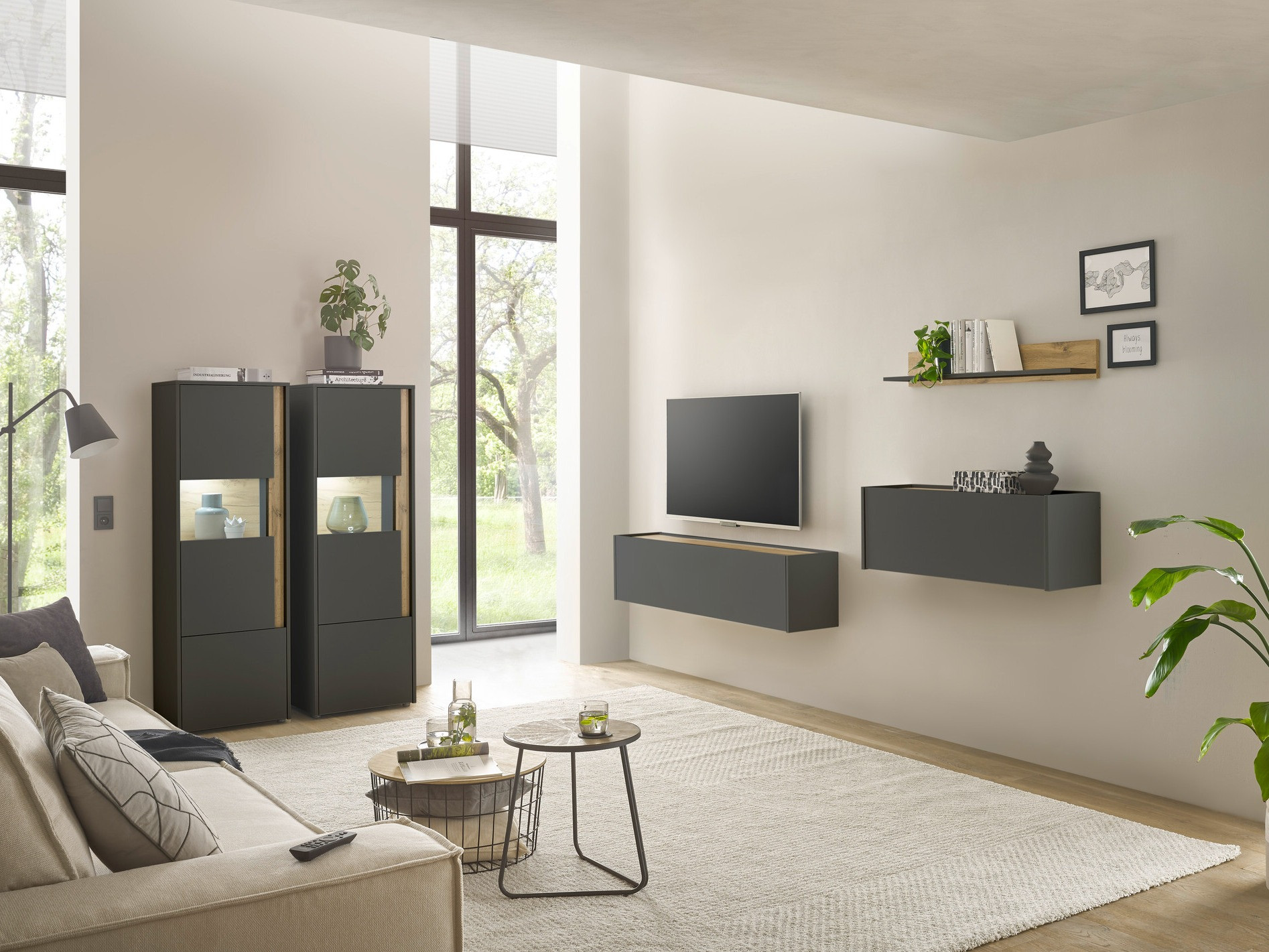 Set za dnevni boravak Elbsori 136 (Antracit + Hrast Wotan)