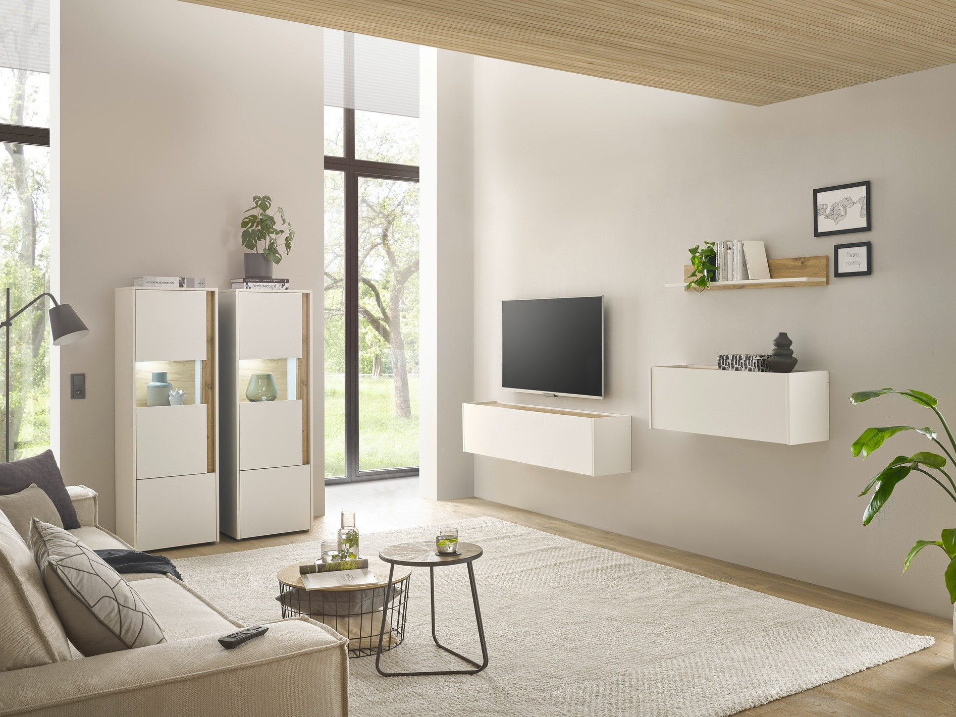 Set za dnevni boravak Elbsori 136 (Bijela + Hrast Wotan)