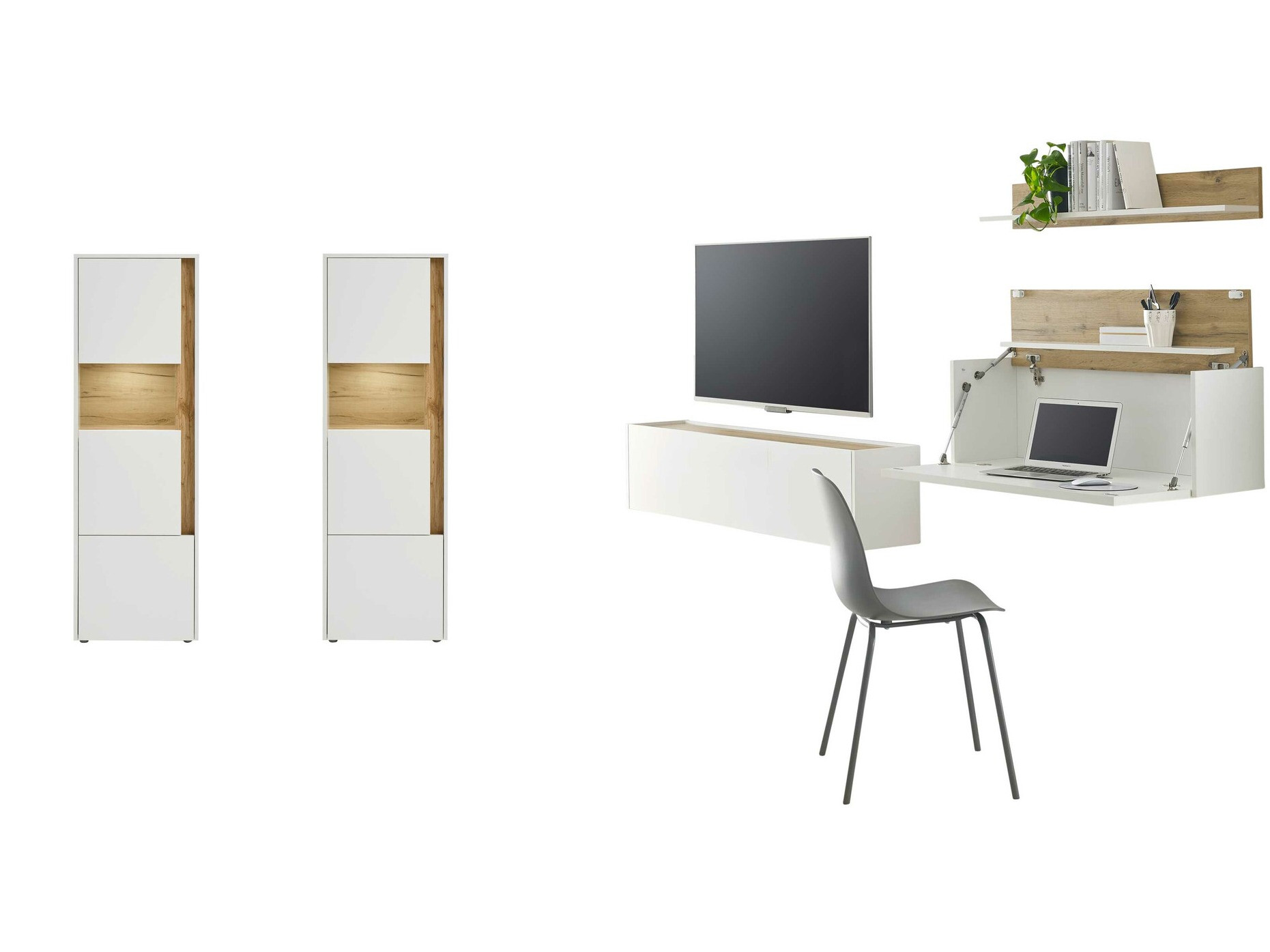 Set za dnevni boravak Elbsori 136 (Bijela + Hrast Wotan)