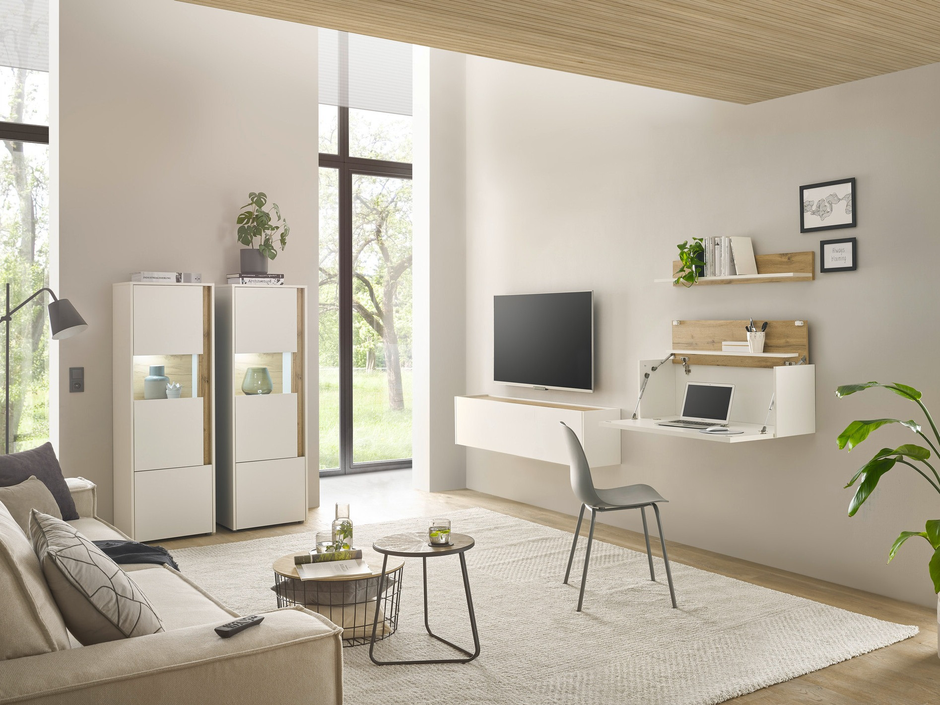 Set za dnevni boravak Elbsori 136 (Bijela + Hrast Wotan)