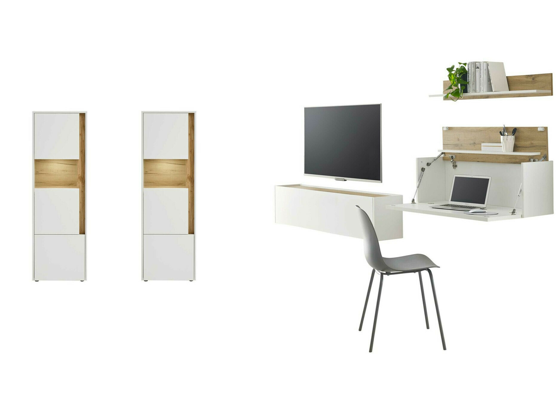 Set za dnevni boravak Elbsori 136 (Bijela + Hrast Wotan)