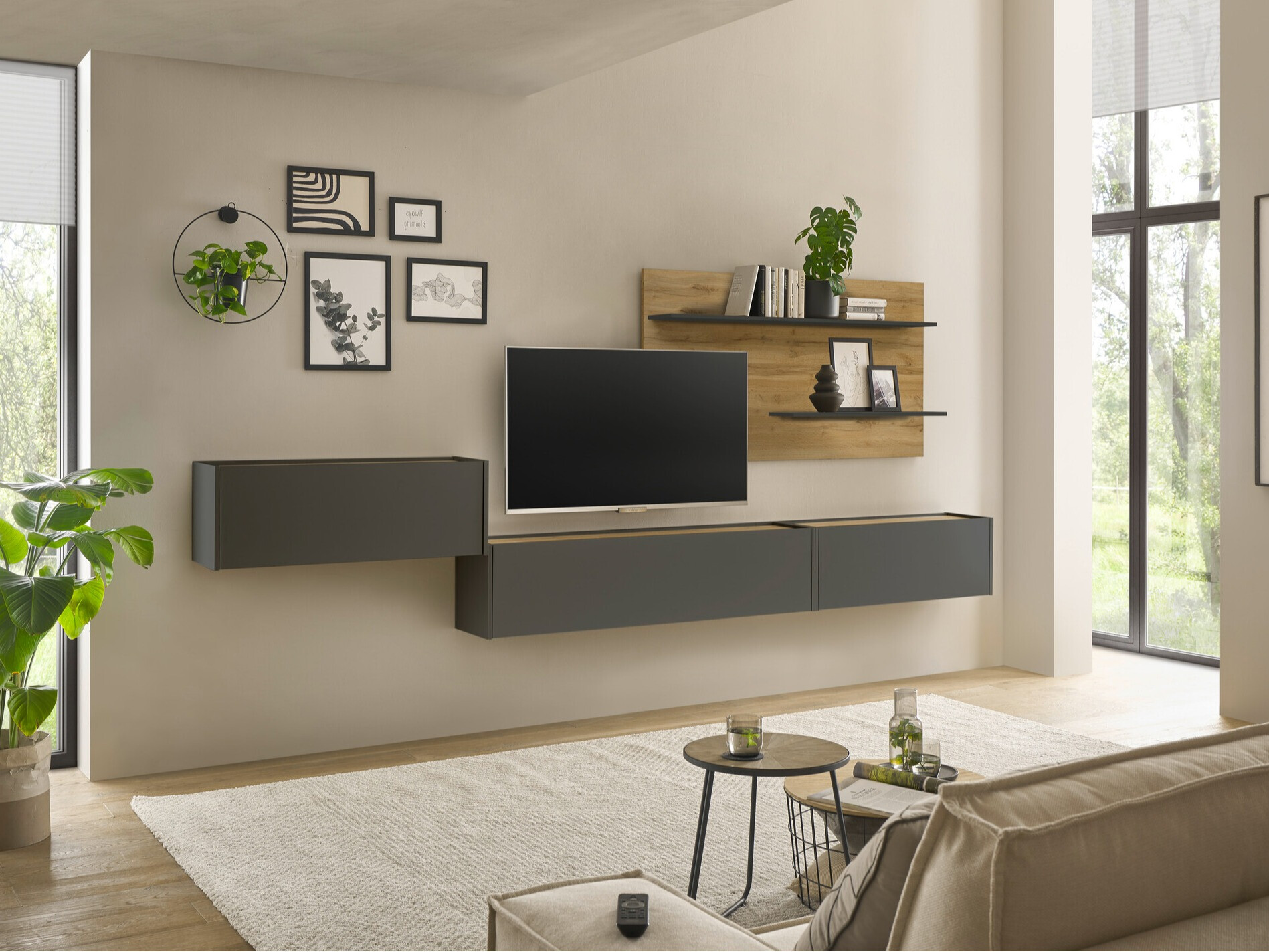 Set za dnevni boravak Elbsori 137 (Antracit + Hrast Wotan)