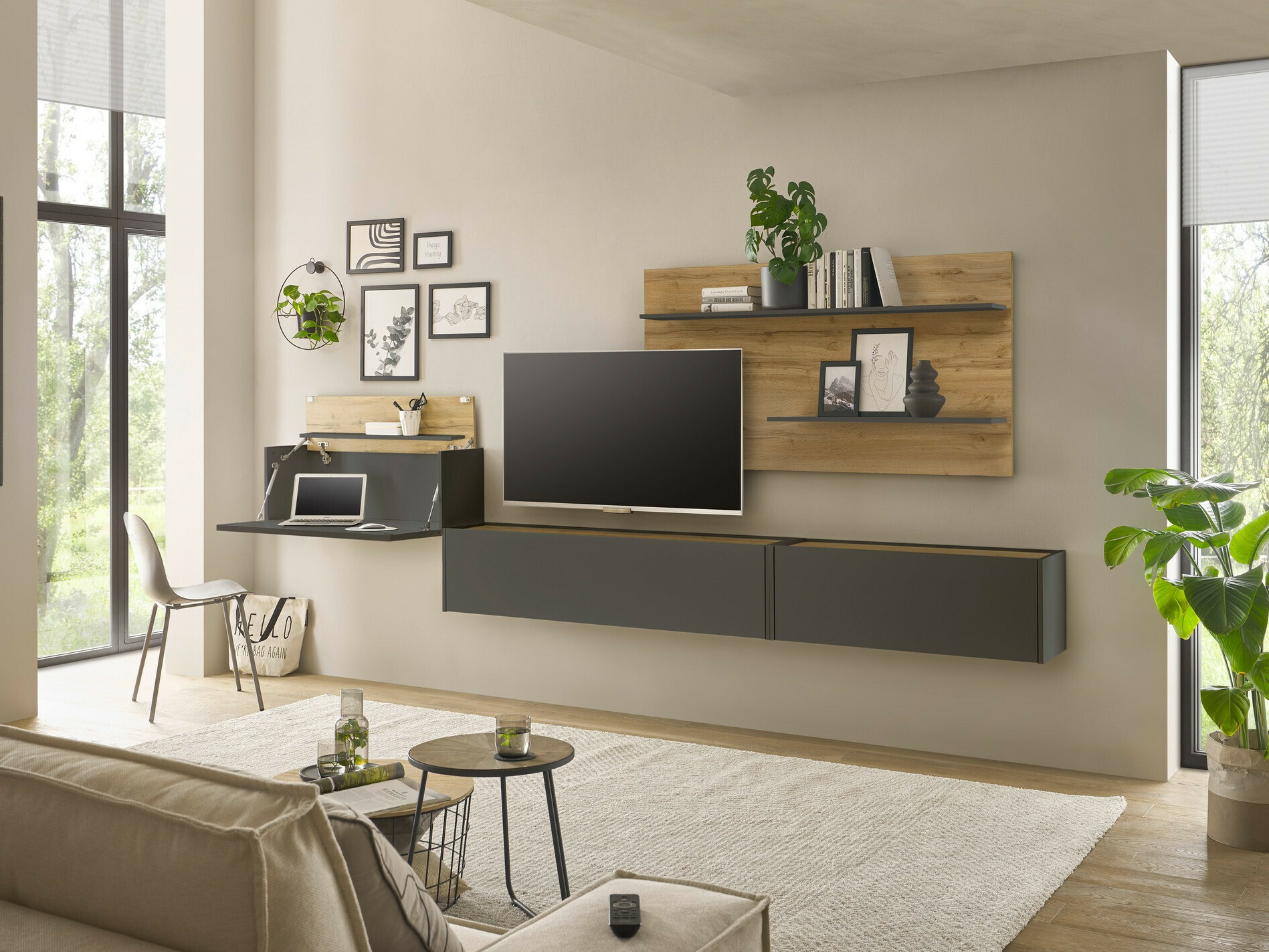 Set za dnevni boravak Elbsori 137 (Antracit + Hrast Wotan)