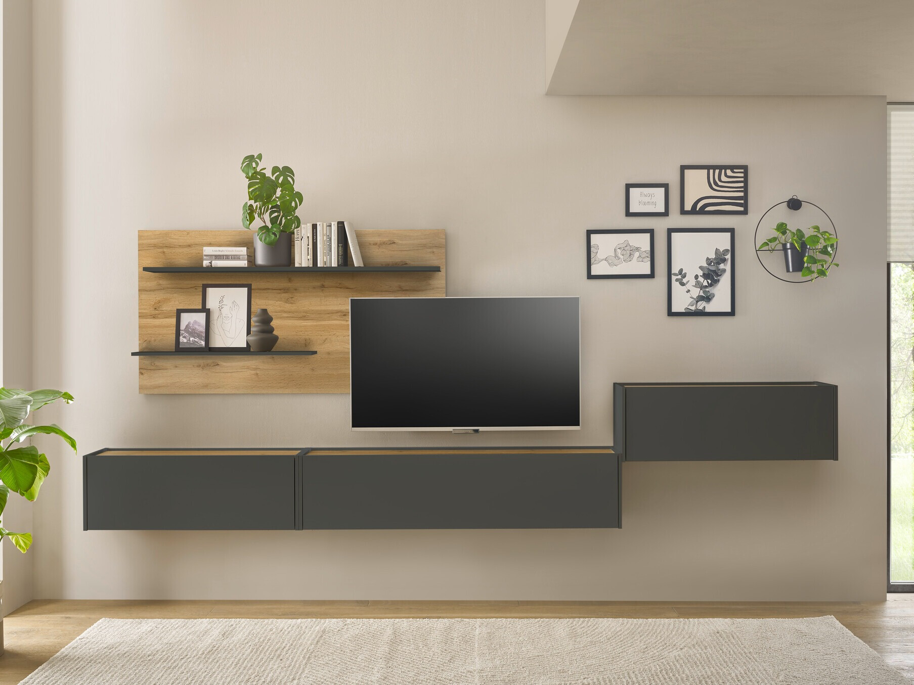 Set za dnevni boravak Elbsori 137 (Antracit + Hrast Wotan)