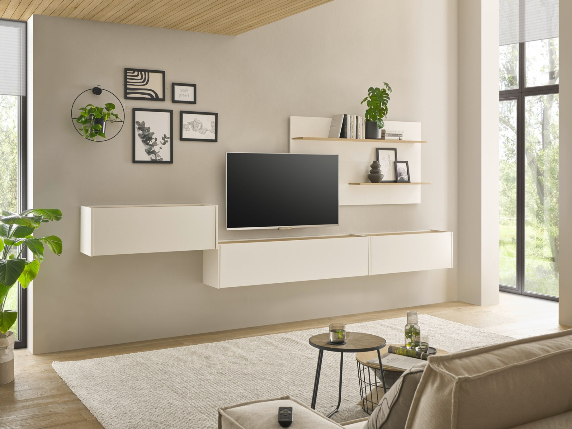 Set za dnevni boravak Elbsori 137 (Bijela + Hrast Wotan)