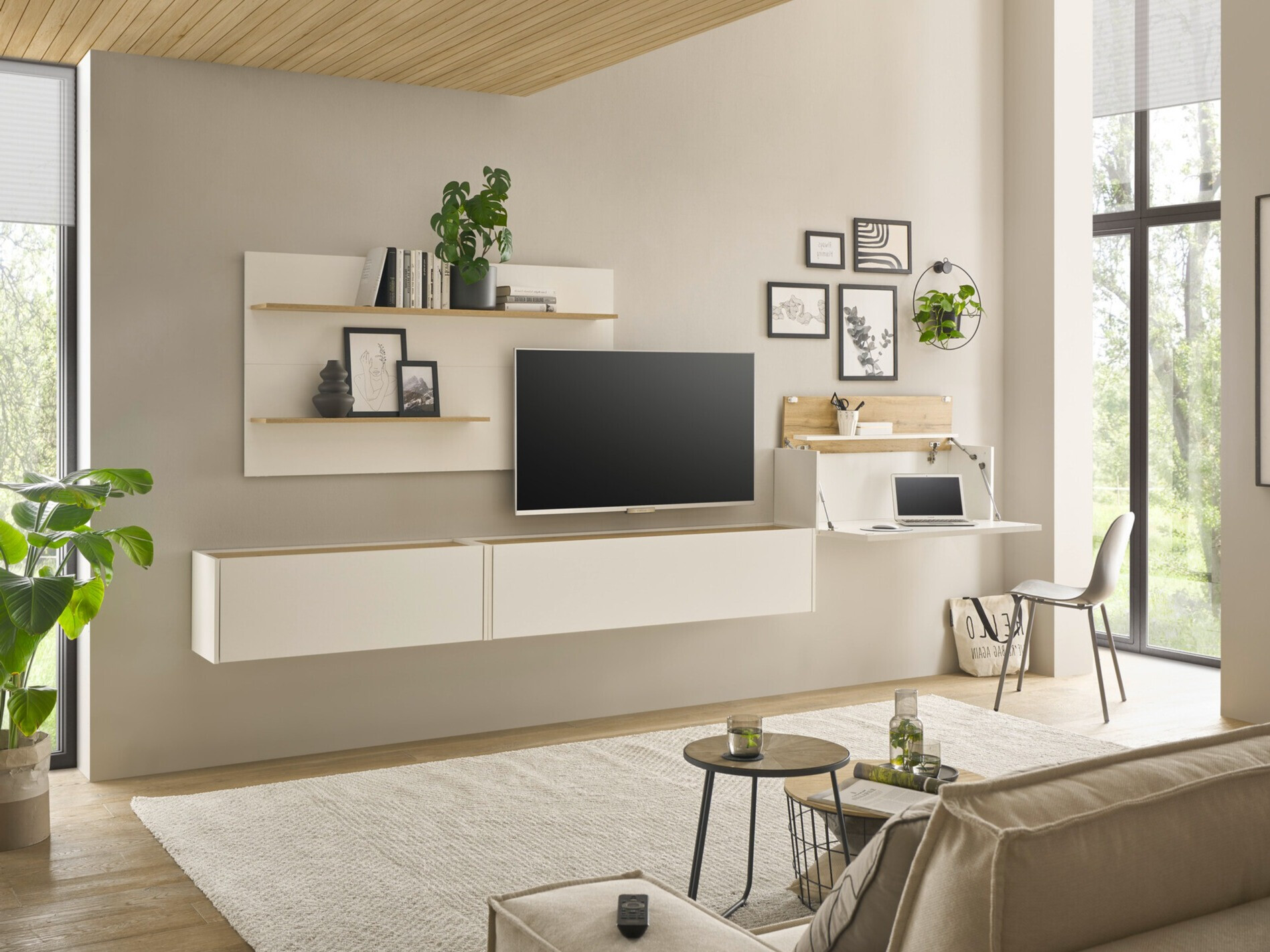 Set za dnevni boravak Elbsori 137 (Bijela + Hrast Wotan)