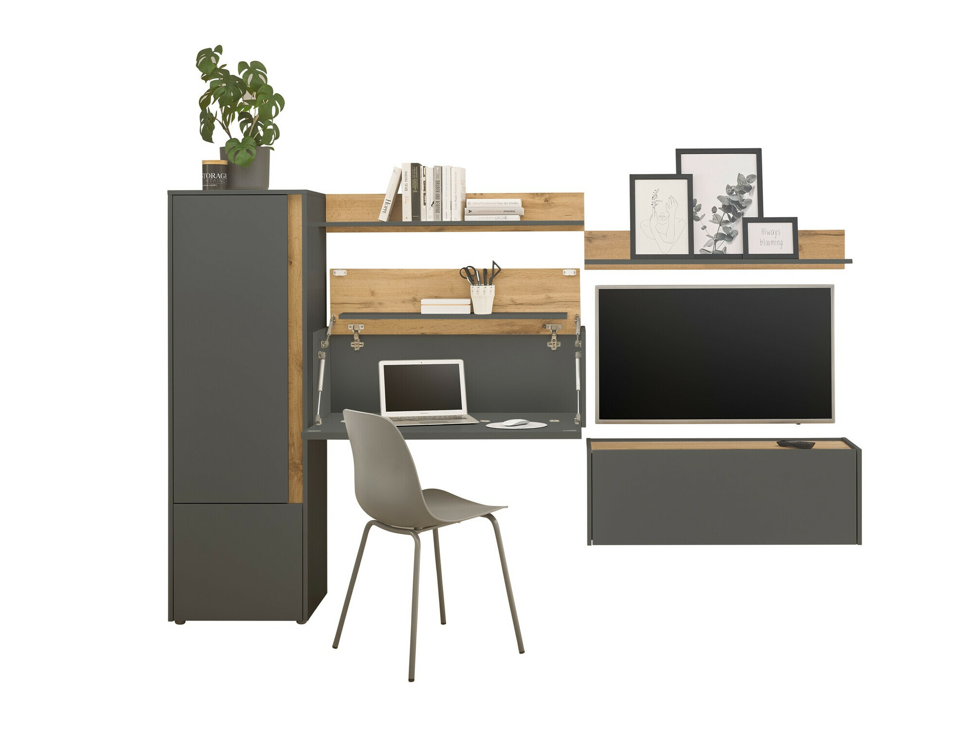 Set za dnevni boravak Elbsori 138 (Antracit + Hrast Wotan)