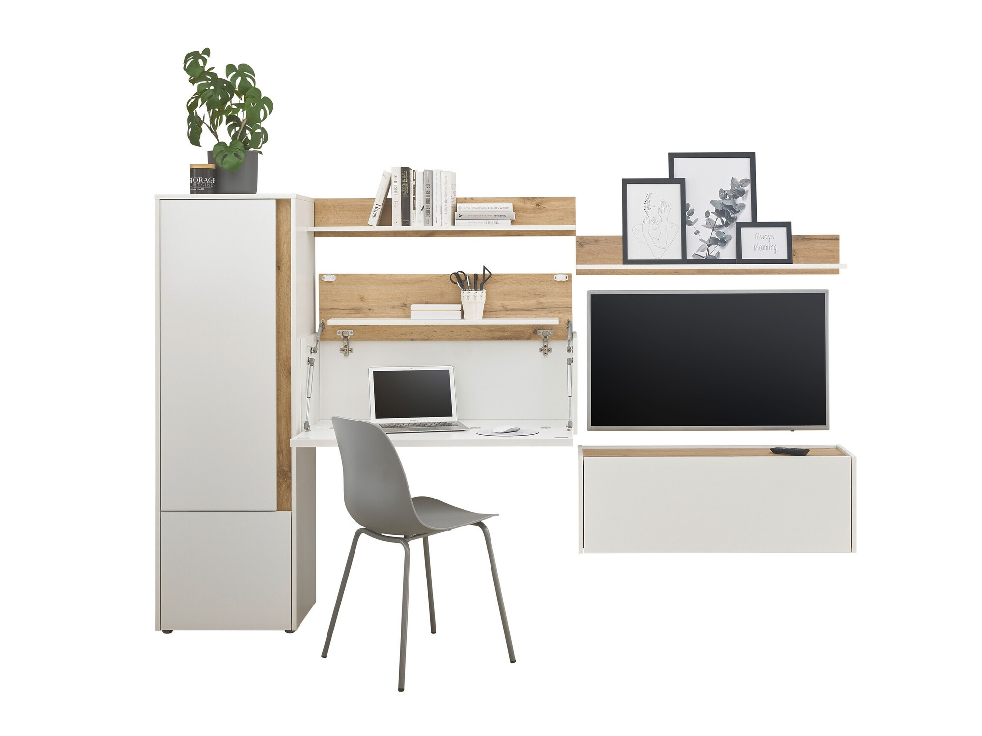 Set za dnevni boravak Elbsori 138 (Bijela + Hrast Wotan)