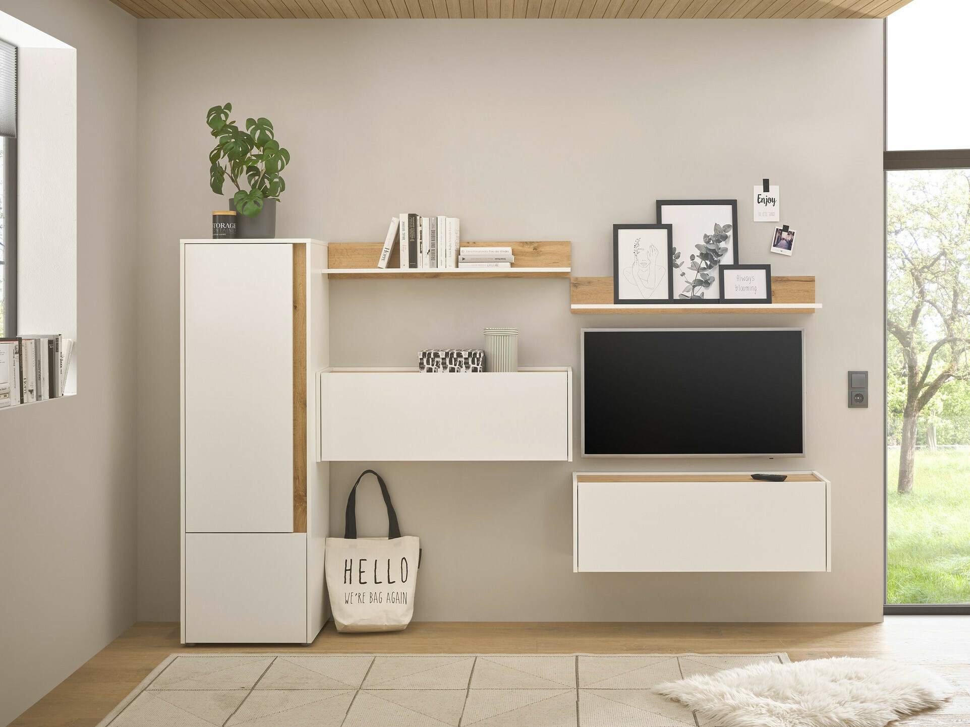 Set za dnevni boravak Elbsori 138 (Bijela + Hrast Wotan)