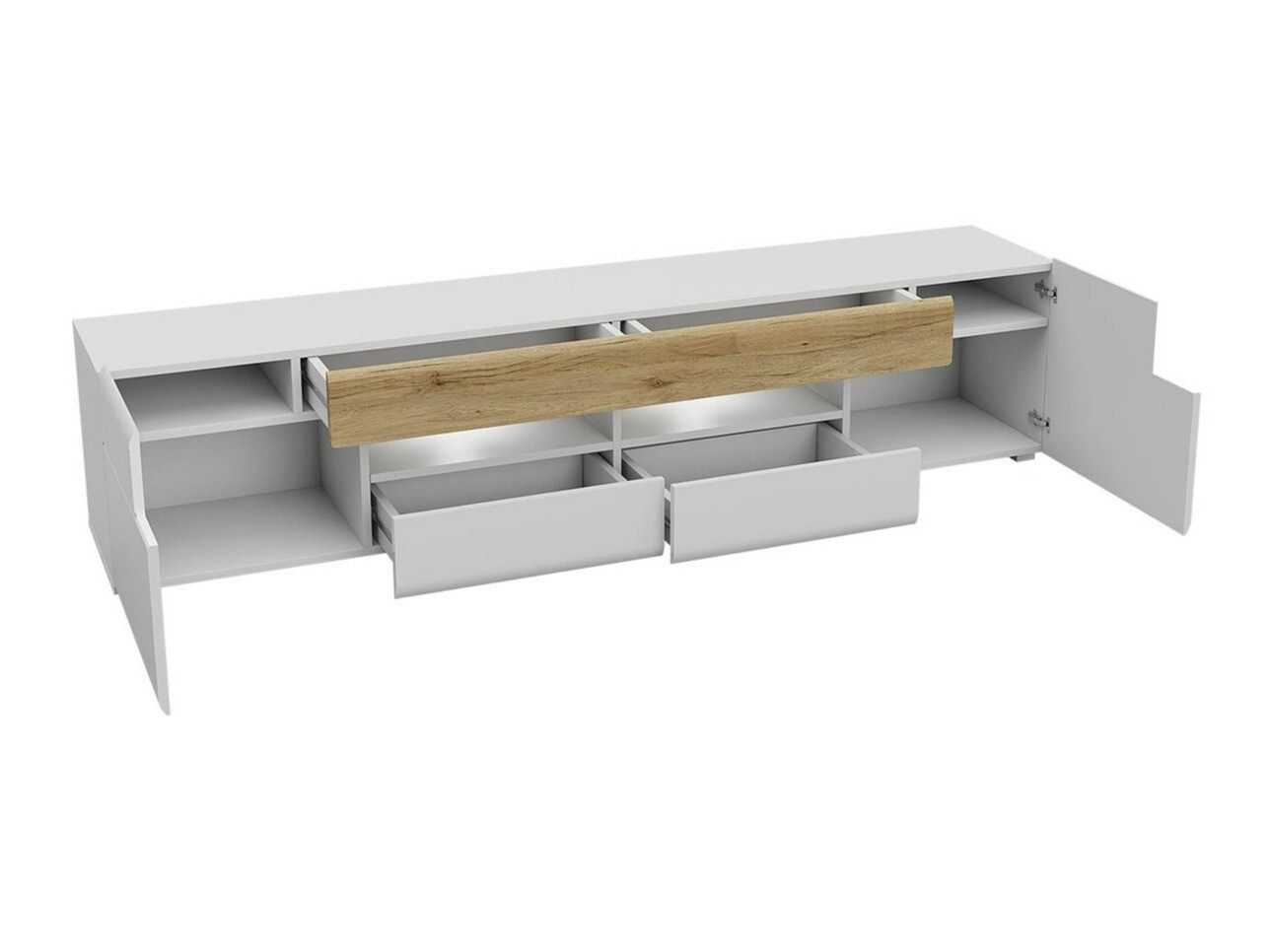 TV stol Torsone 113 (Bijela + Sjajno bijela + Hrast San Remo)
