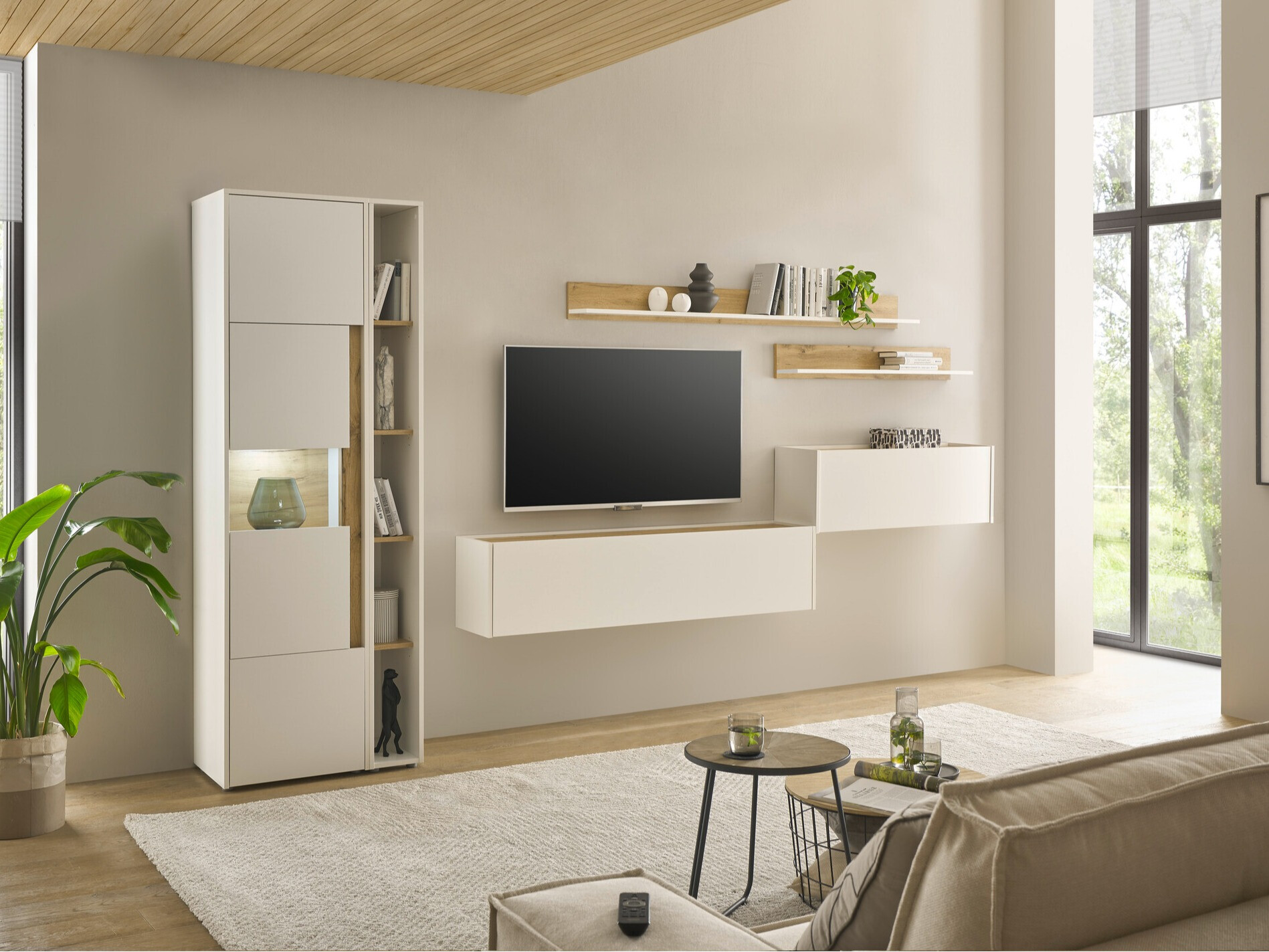 Set za dnevni boravak Elbsori 140 (Bijela + Hrast Wotan)