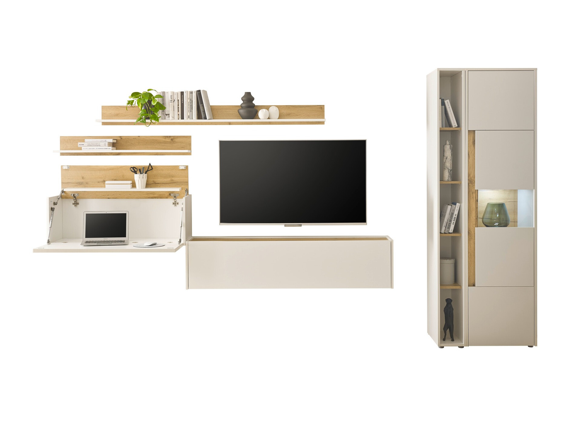 Set za dnevni boravak Elbsori 140 (Bijela + Hrast Wotan)