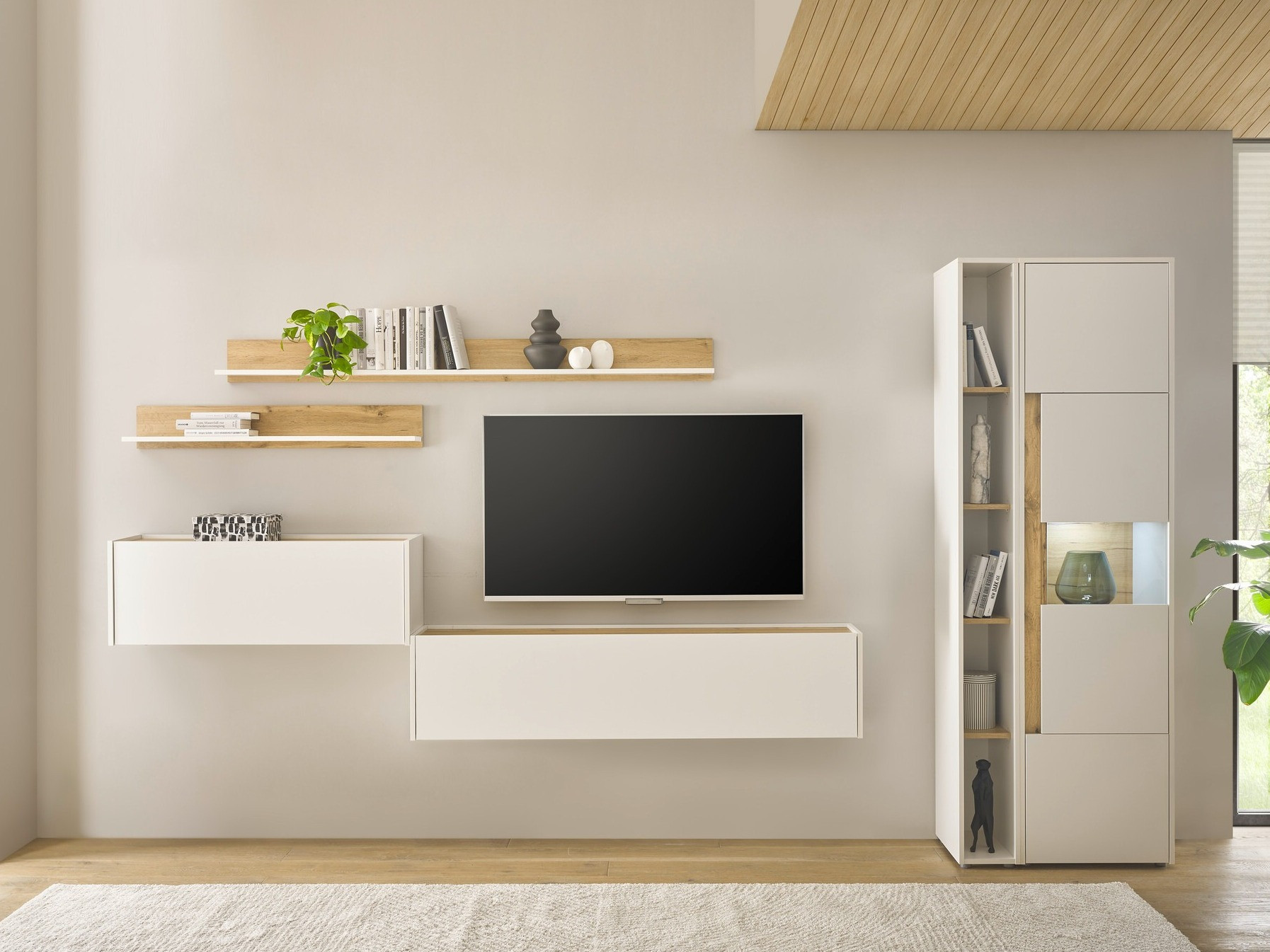 Set za dnevni boravak Elbsori 140 (Bijela + Hrast Wotan)