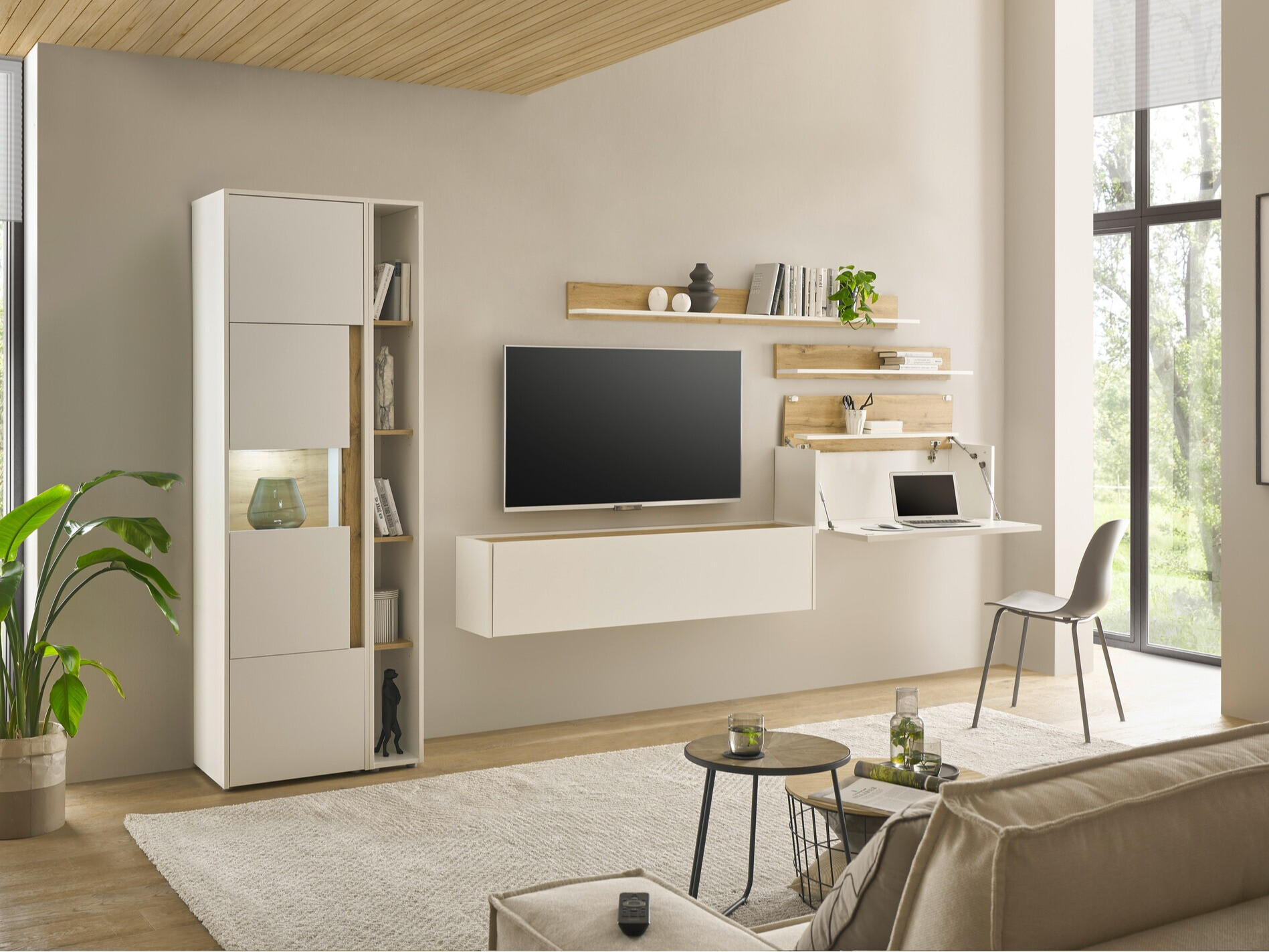 Set za dnevni boravak Elbsori 140 (Bijela + Hrast Wotan)