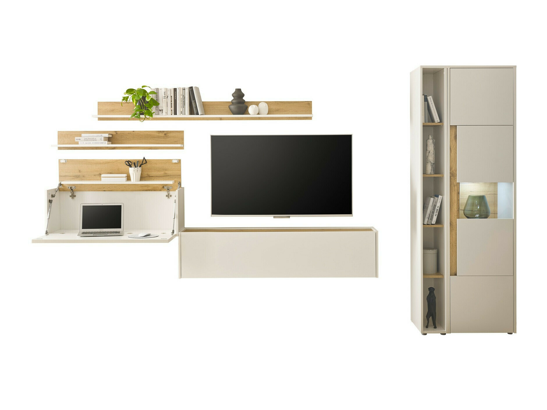 Set za dnevni boravak Elbsori 140 (Bijela + Hrast Wotan)