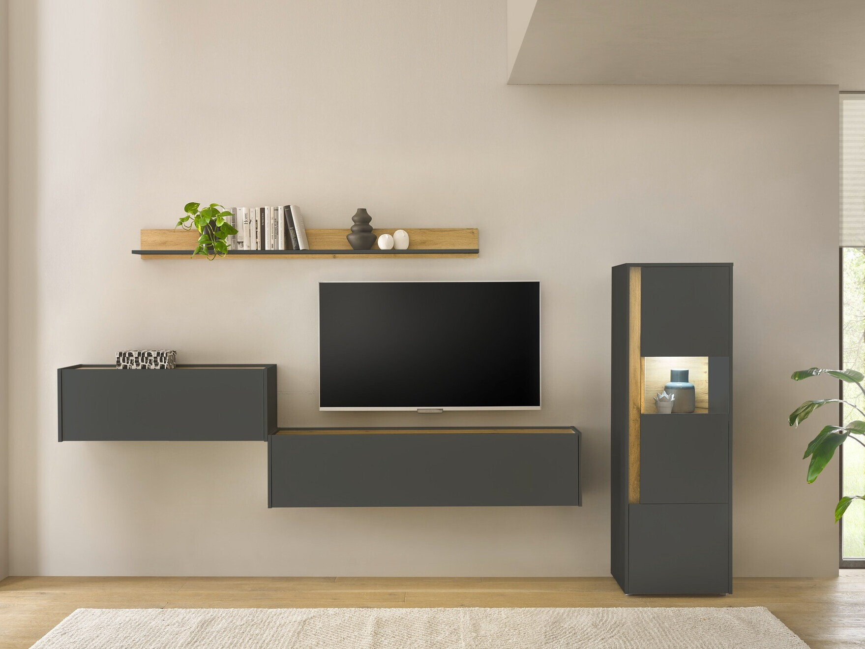 Set za dnevni boravak Elbsori 141 (Antracit + Hrast Wotan)