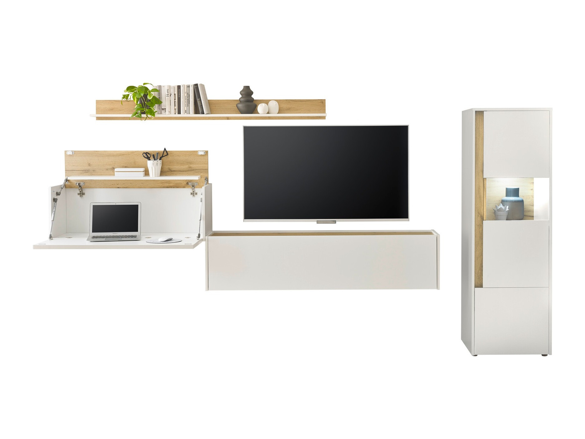 Set za dnevni boravak Elbsori 141 (Bijela + Hrast Wotan)