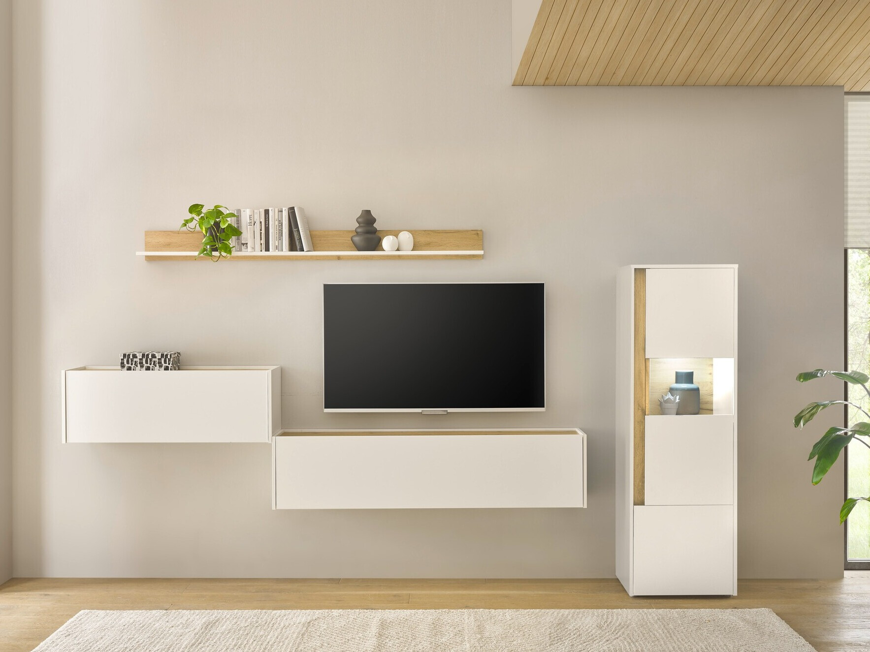 Set za dnevni boravak Elbsori 141 (Bijela + Hrast Wotan)