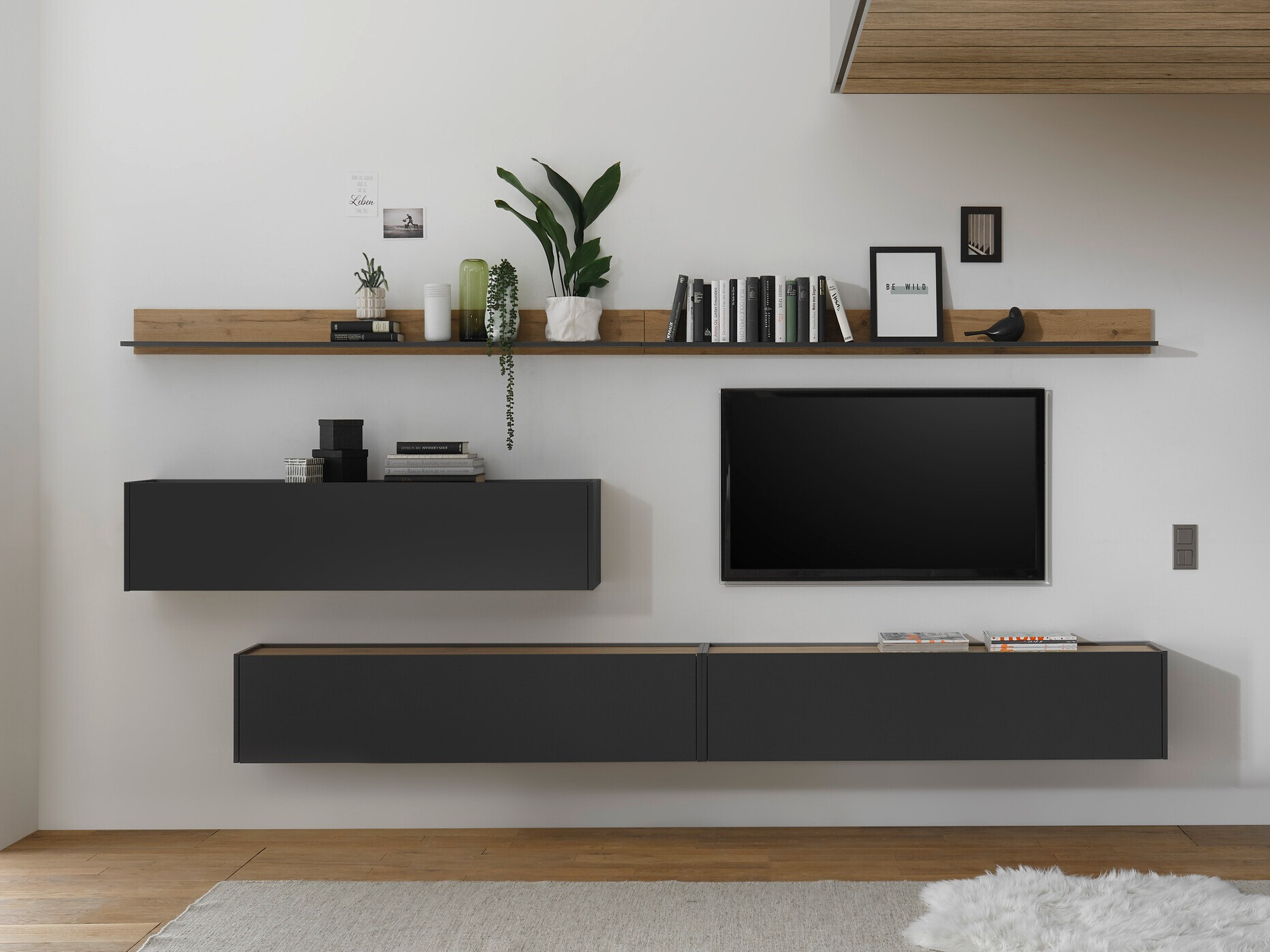 Set za dnevni boravak Elbsori 142 (Antracit + Hrast Wotan)