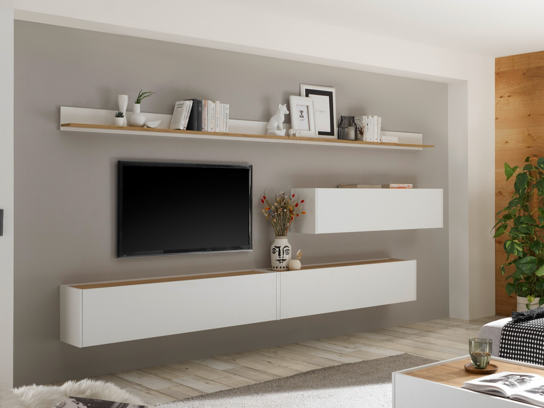 Set za dnevni boravak Elbsori 142 (Bijela + Hrast Wotan)