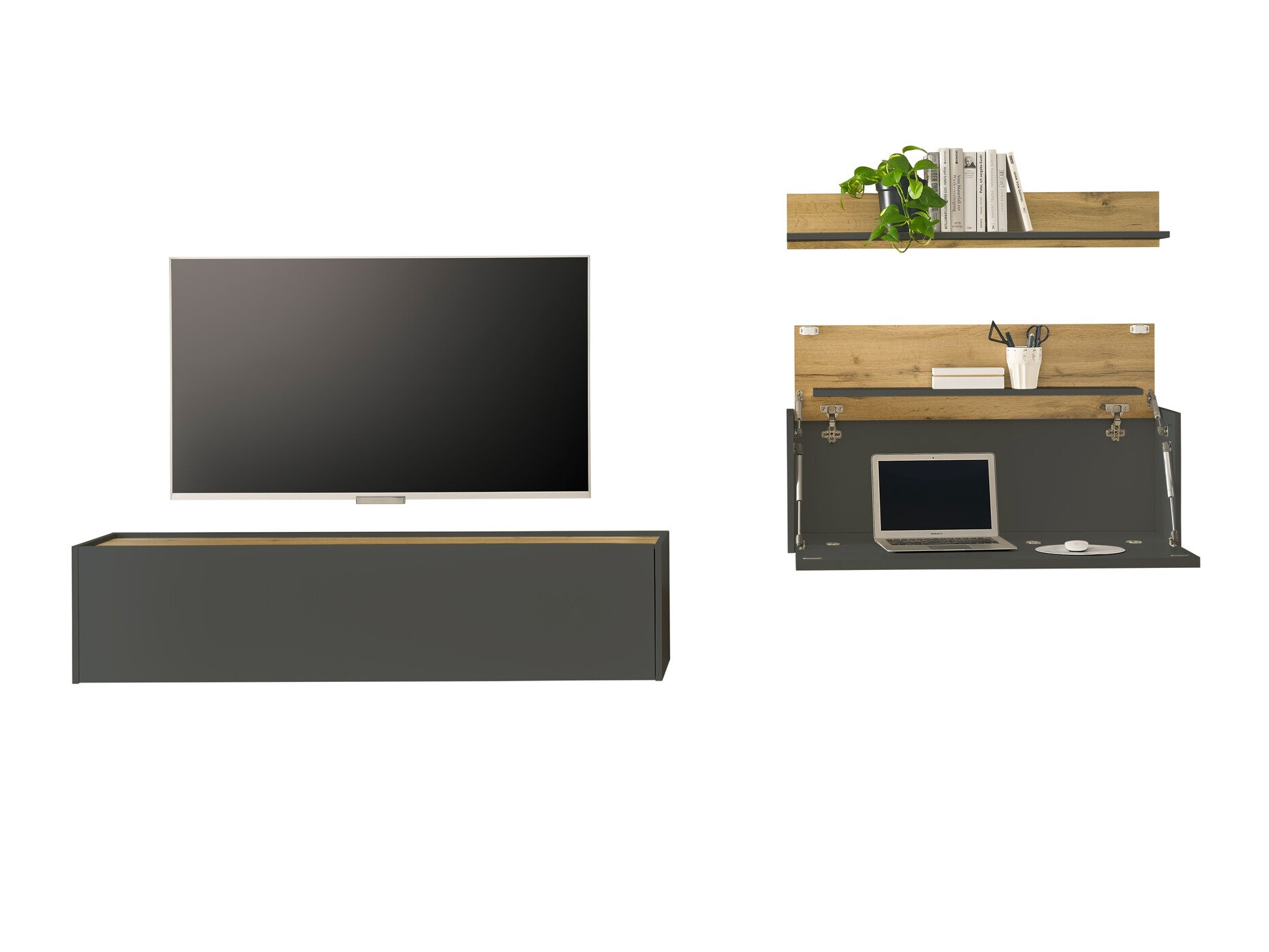 Set za dnevni boravak Elbsori 143 (Antracit + Hrast Wotan)