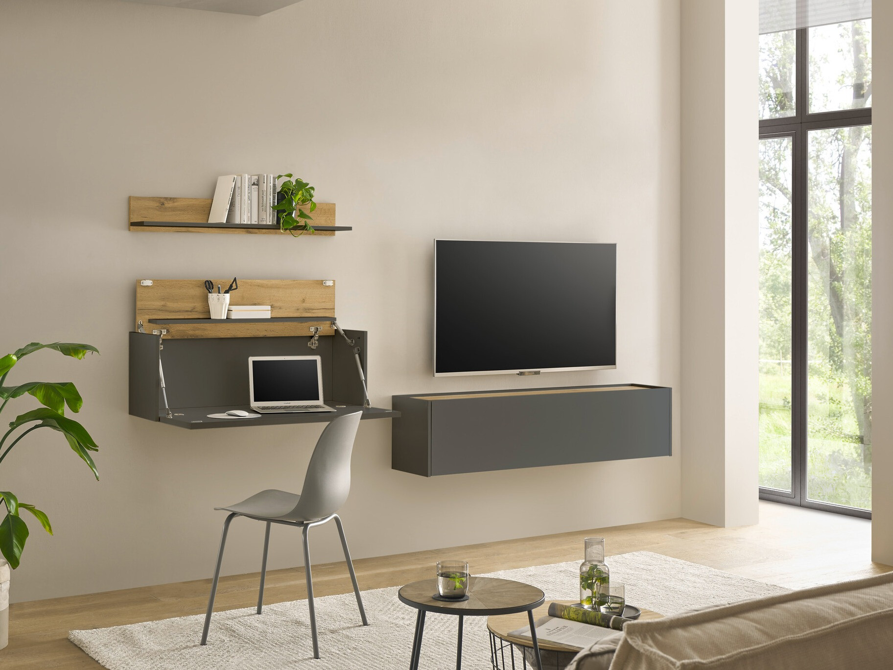 Set za dnevni boravak Elbsori 143 (Antracit + Hrast Wotan)