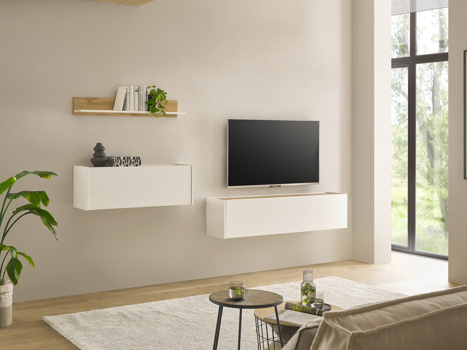 Set za dnevni boravak Elbsori 143 (Bijela + Hrast Wotan)