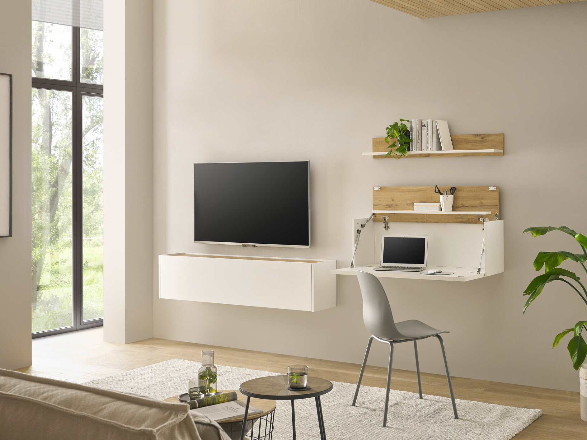 Set za dnevni boravak Elbsori 143 (Bijela + Hrast Wotan)