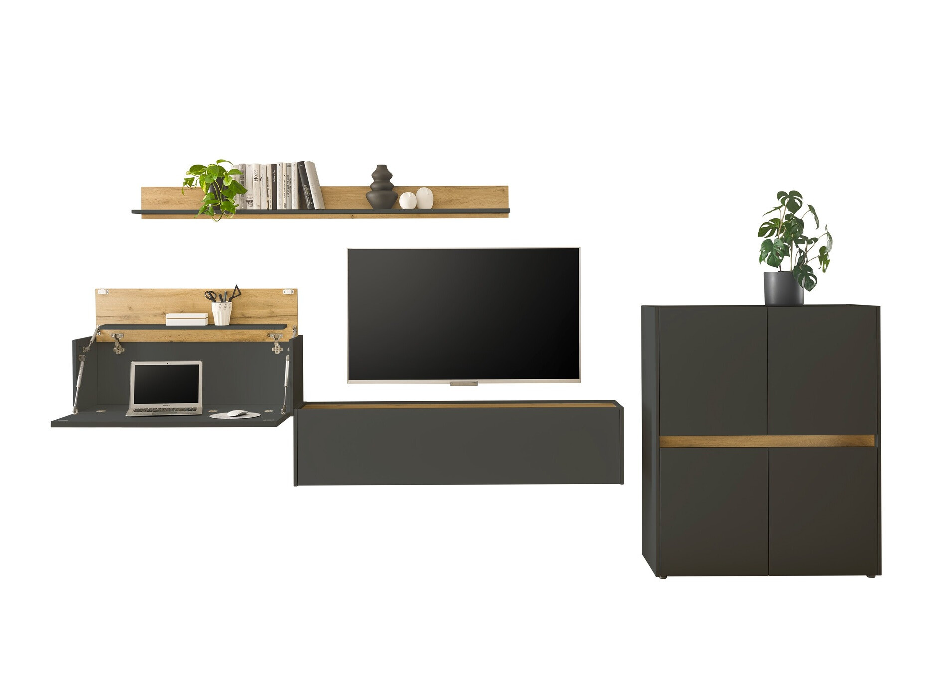 Set za dnevni boravak Elbsori 144 (Antracit + Hrast Wotan)