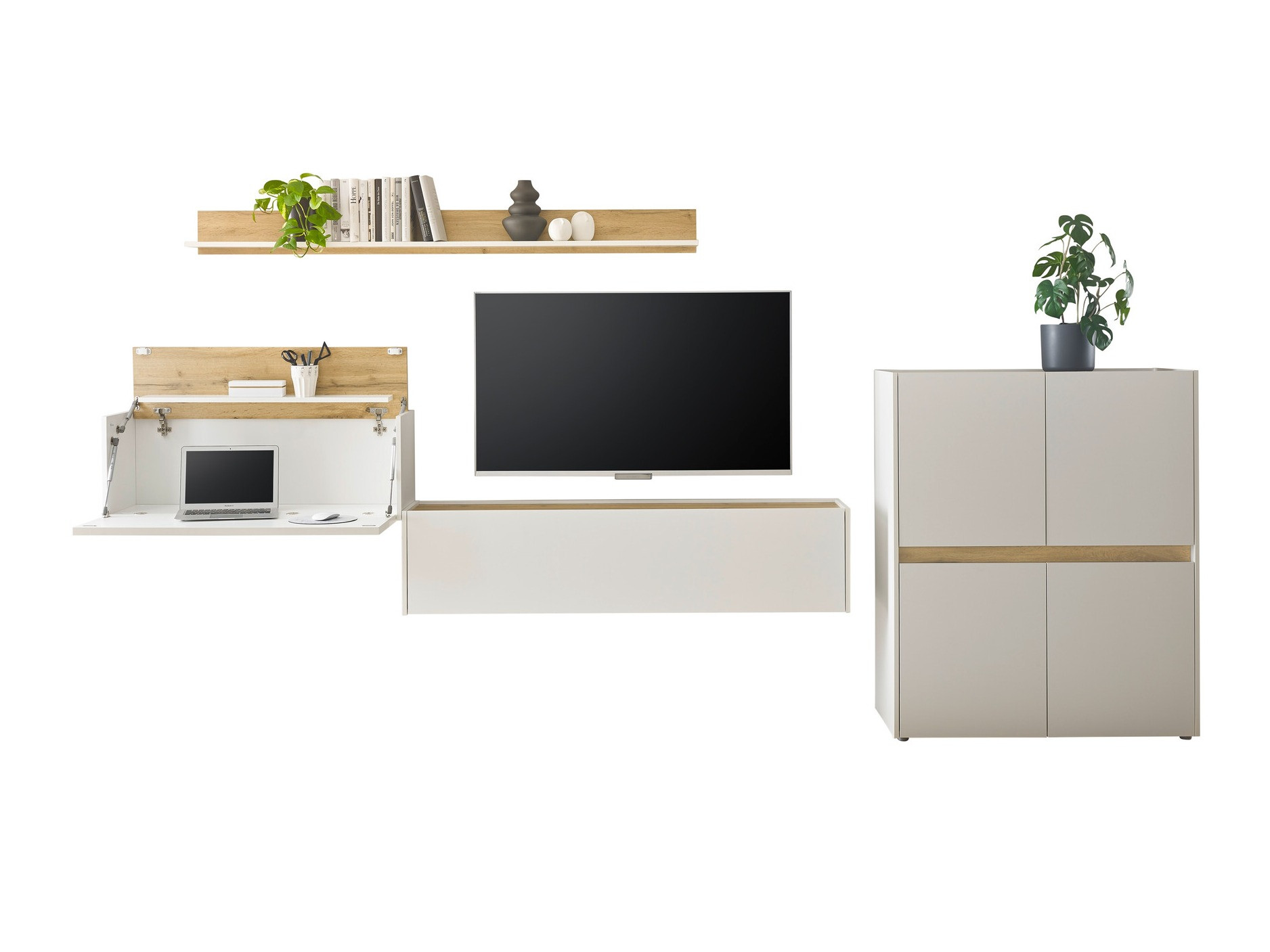 Set za dnevni boravak Elbsori 144 (Bijela + Hrast Wotan)