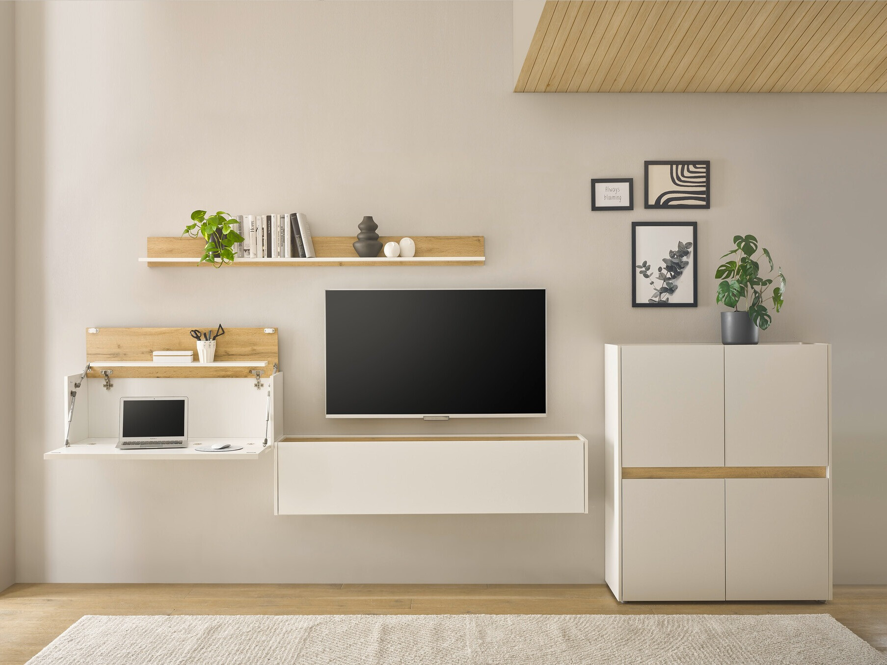 Set za dnevni boravak Elbsori 144 (Bijela + Hrast Wotan)