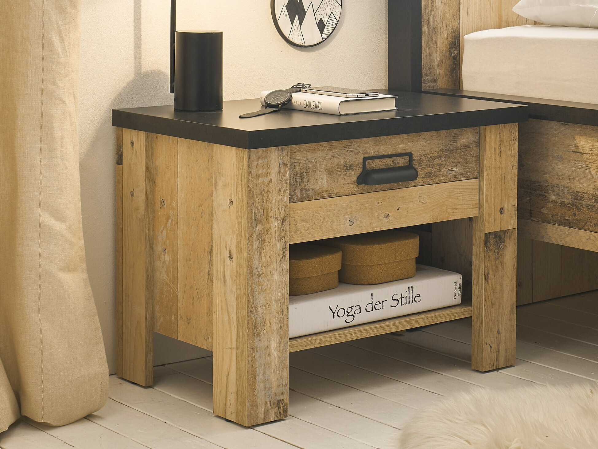 Noćni ormarić Cirtale 104 (Starinsko drvo + Antracit)