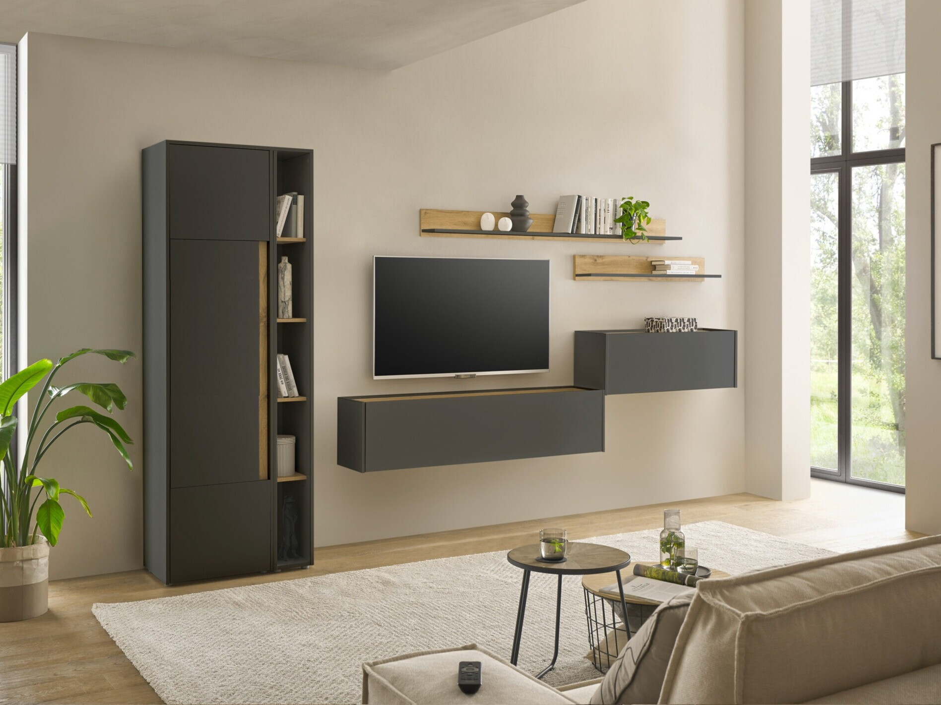 Set za dnevni boravak Elbsori 145 (Antracit + Hrast Wotan)