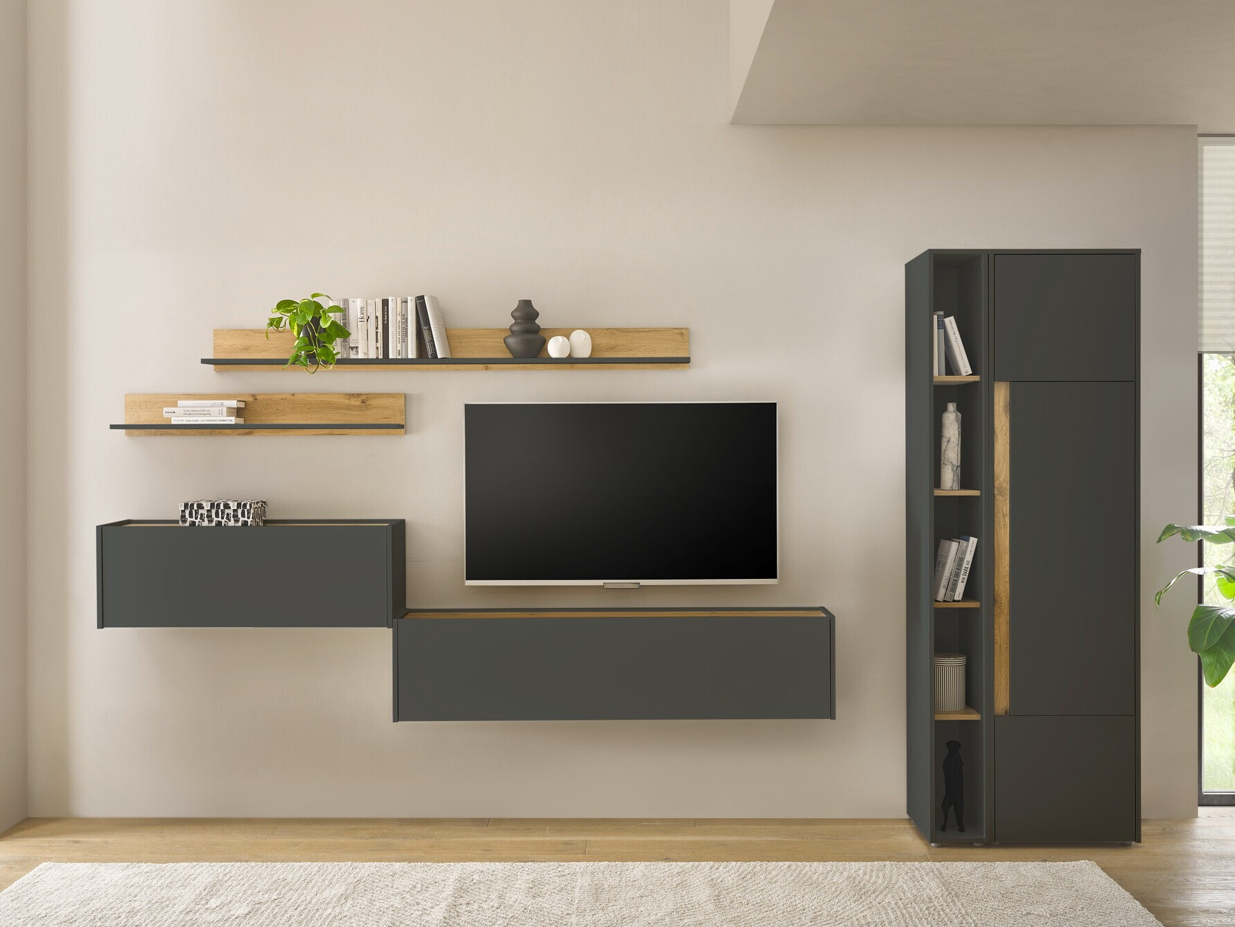 Set za dnevni boravak Elbsori 145 (Antracit + Hrast Wotan)