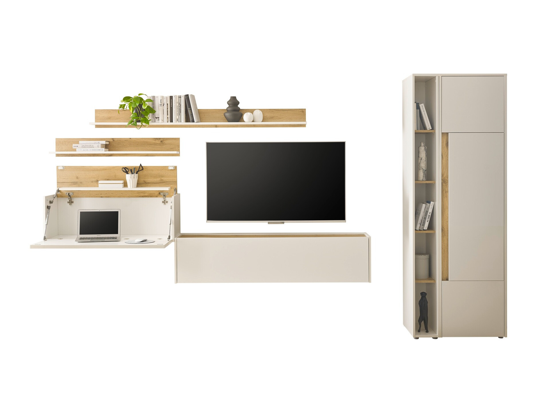 Set za dnevni boravak Elbsori 145 (Bijela + Hrast Wotan)