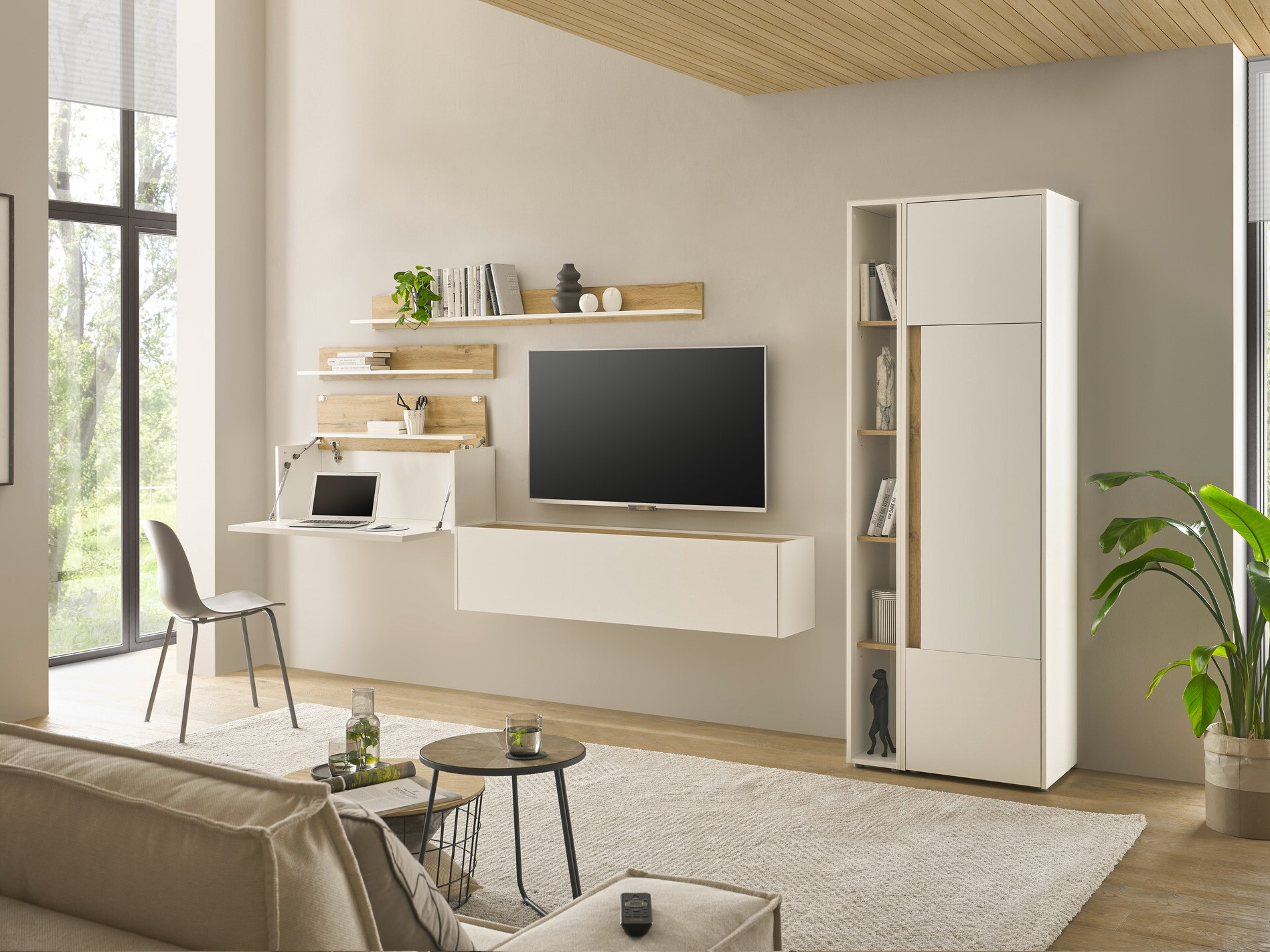 Set za dnevni boravak Elbsori 145 (Bijela + Hrast Wotan)